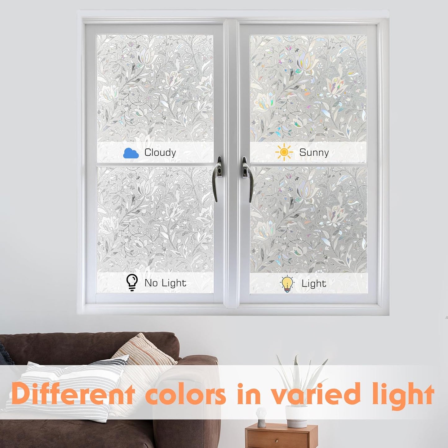 Rainbow Tulip Stained Frosted Glass Window Sticker - Static Non-Adhesive, No-Glue Window Cling (23.6'' x 78.7'')