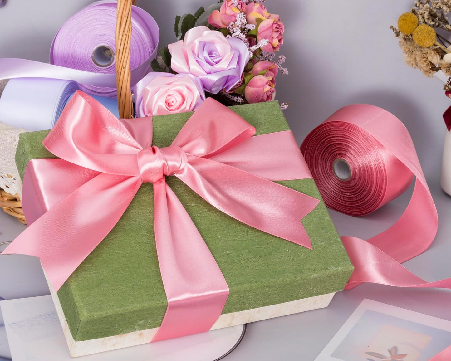 2 Inch Rose Gold Solid Satin Ribbon, 50 Yards Craft Fabric Ribbon for Gift Wrapping Floral Bouquets Wedding Party Decoration