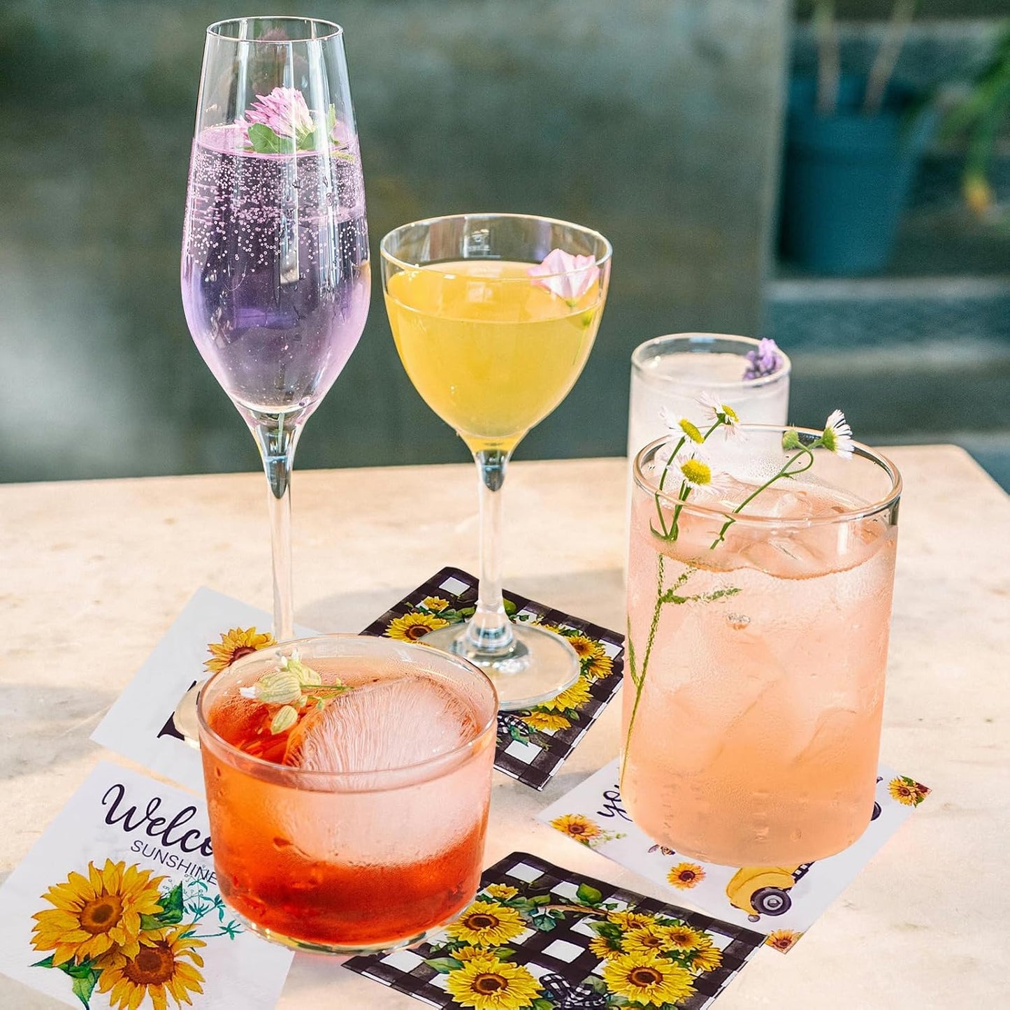 Cocktail Napkins 80 Pack 2 Ply Floral Beverage Luncheon Dinner Paper Napkins Flower Print Disposable Napkins for Wedding Thanksgiving Anniversary Celebrations, 5X5 Inches Folded