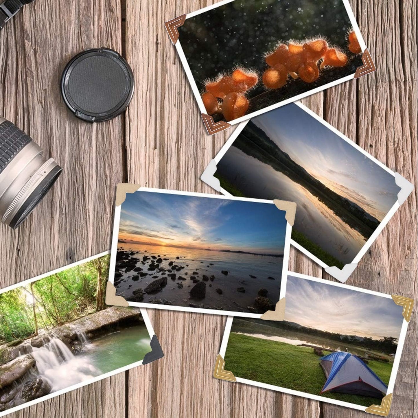 DERAYEE 12 Sheets Photo Corner Stickers, 6 Colors Self Adhesive Photo Mounting Corners for Scrapbooking Photo Album Diary DIY Craft