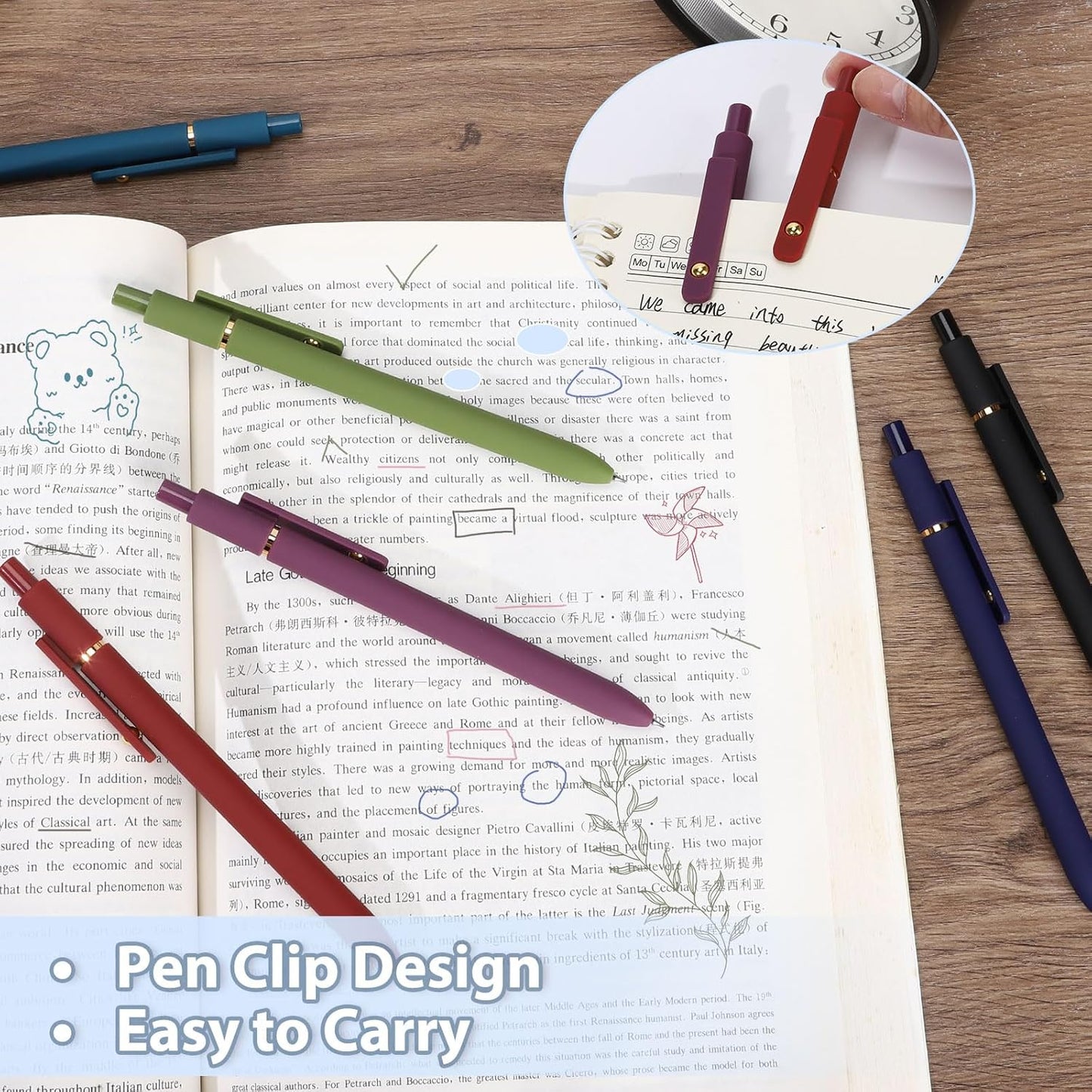 FIOVER Colored Pens, 24 Pack Colorful Gel Pens, Quick-Dry 0.7mm Medium Point for Journaling, Note Taking, Doodling, Aesthetic Office School Supplies, Gifts for Women Men(24PCS Aesthetic+Vintage)