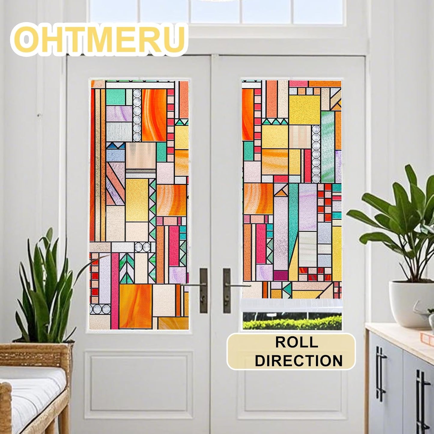 3D Stained Glass Window Privacy Film, Heat Control UV Blocking Static Cling Decorative Window Film for Bathroom,Front Door,Home Non Adhesive,16.9 x 78.7 inches Autumn Reverie