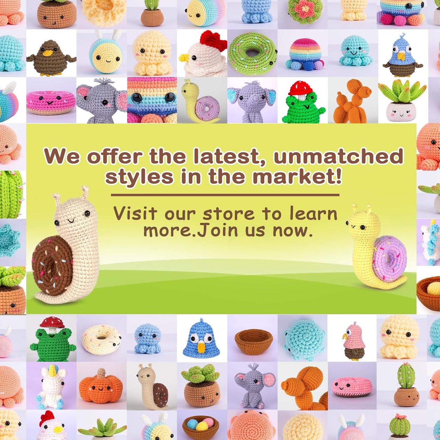 Crochetta Crochet Kit for Beginner, Crochet Starter Kit w Step-by-Step Video Tutorials, Learn to Crochet Kits for Adults & Kids, DIY Knitting Supplies, 2-Pack Snail Couple (40%+ Yarn Content)