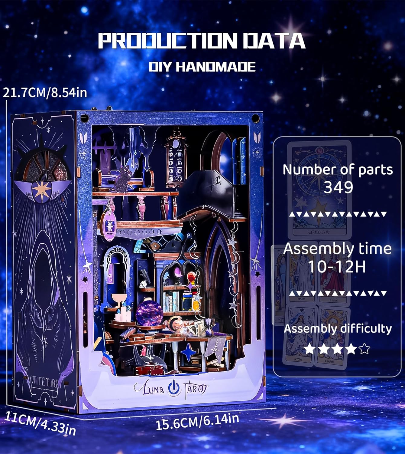 DIY Booknook Kit,3D Wooden Puzzle Miniature Book Nook Kit Insert Decor with LED Light and Dust Cover for Adults and Teens,Gifts for Family, Friends(Luna Tarot)