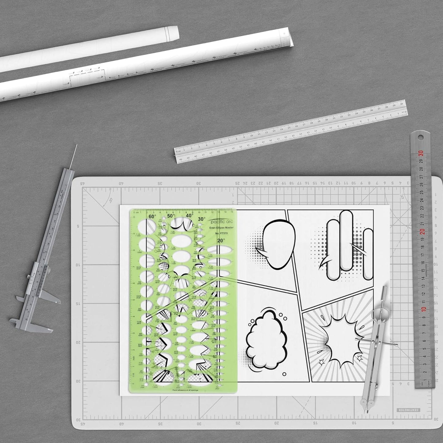 Pacific Arc Even Ellipse Master Template Guide, 79 Ellipses in 5 projections of 20, 30, 40, 50, and 60 Degrees