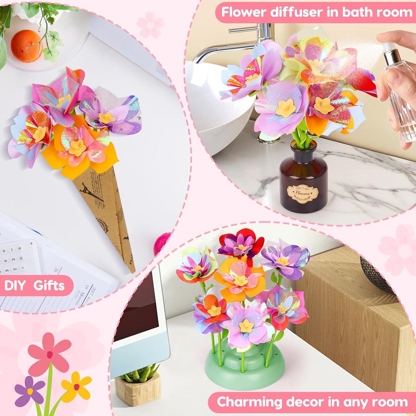 Arts and Crafts for Kids Girls Ages 4-8 6-8 8-12 Fabric Flower Bouquets Toys Creative DIY Craft Kits for Kids Toddlers Preschool Learning Activities Birthday Gifts for 4 5 6 7 8 9 10 Year Old Girls