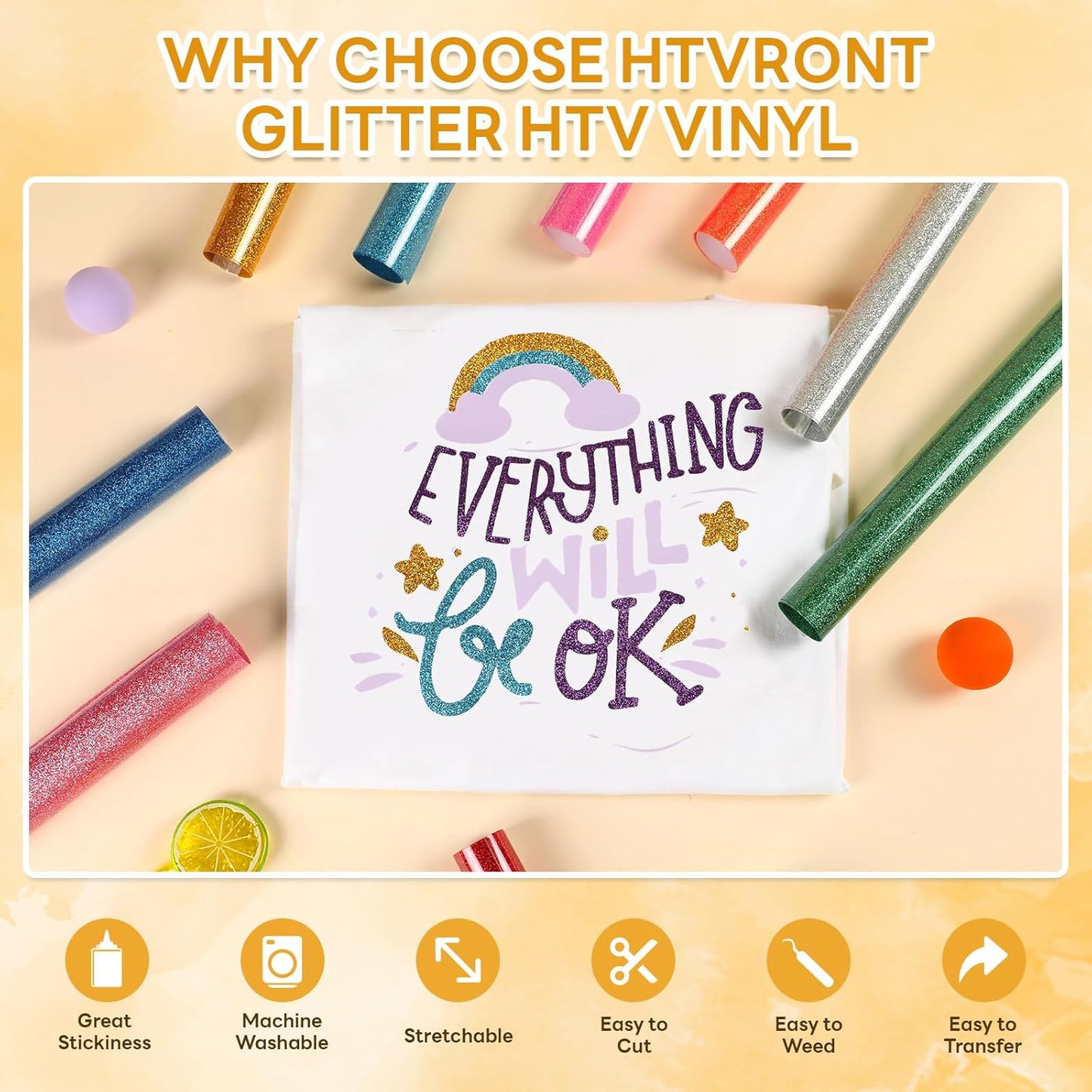 HTVRONT Glitter HTV Heat Transfer Vinyl - 13 Sheets 12" x 10"Glitter Iron On Vinyl for T-Shirts, Sparkle HTV Compatible with Cricut & Silhouette,Easy to Cut & Weed