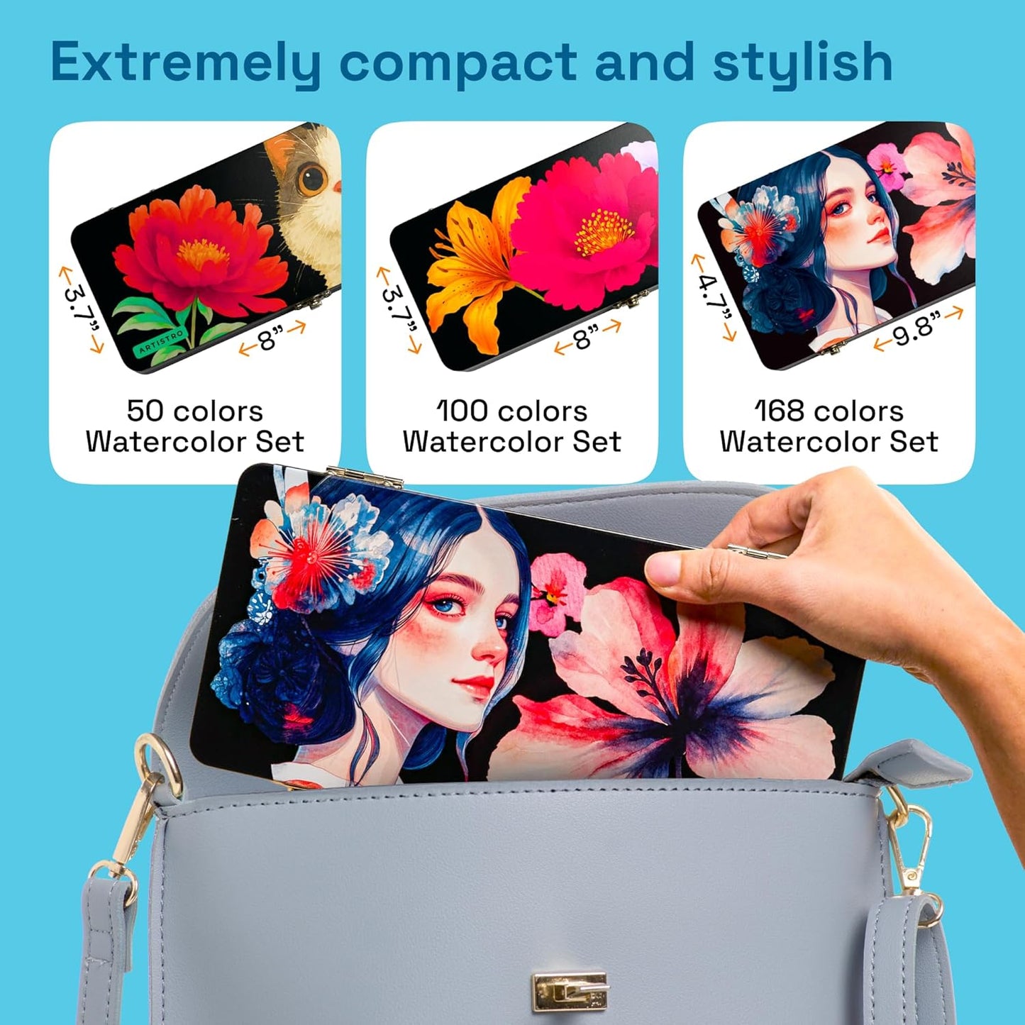 ARTISTRO 168 Watercolor Paint Set, Vivid Colors in Portable Box, Palette set. Perfect Travel Watercolor Set for Artists, Amateur Hobbyists and Painting