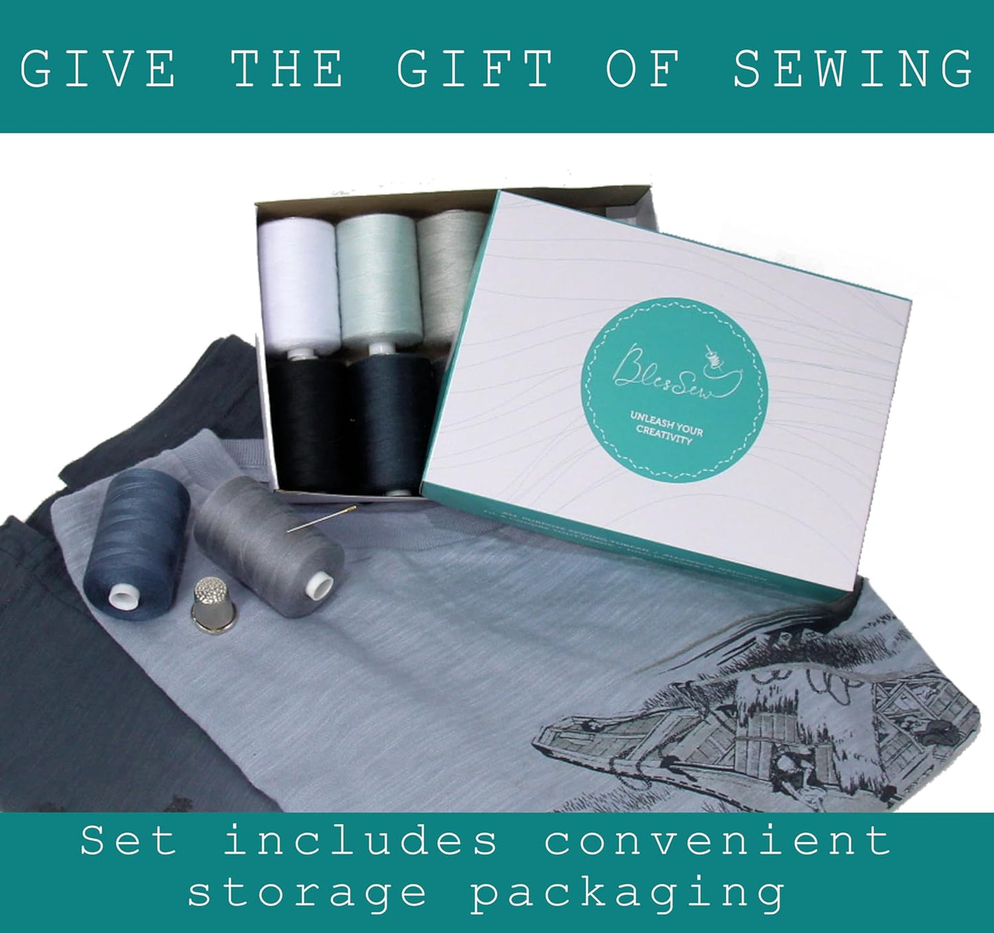 BlesSew Gray Sewing Threads - 10 Large Spools of Polyester Thread for Hand, Quilting & Sewing Machine - Grey Shades Plus Black & White - 1000 Yards Per Spool