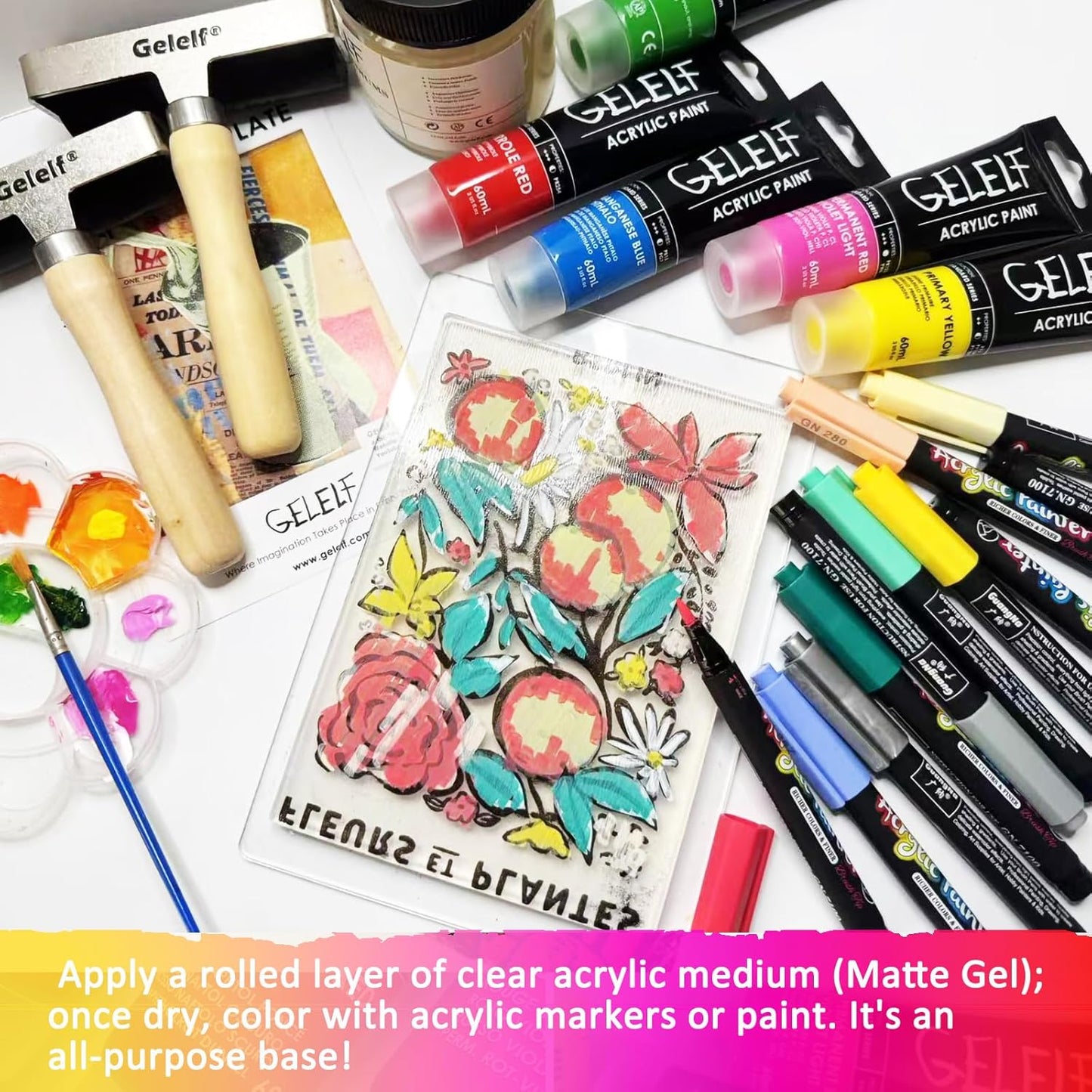 Acrylic Matt Medium, Transparent Acrylic Paint, Professional Matte Gel Medium for Gel Plate Printing Art, 280mL, 9.5-oz