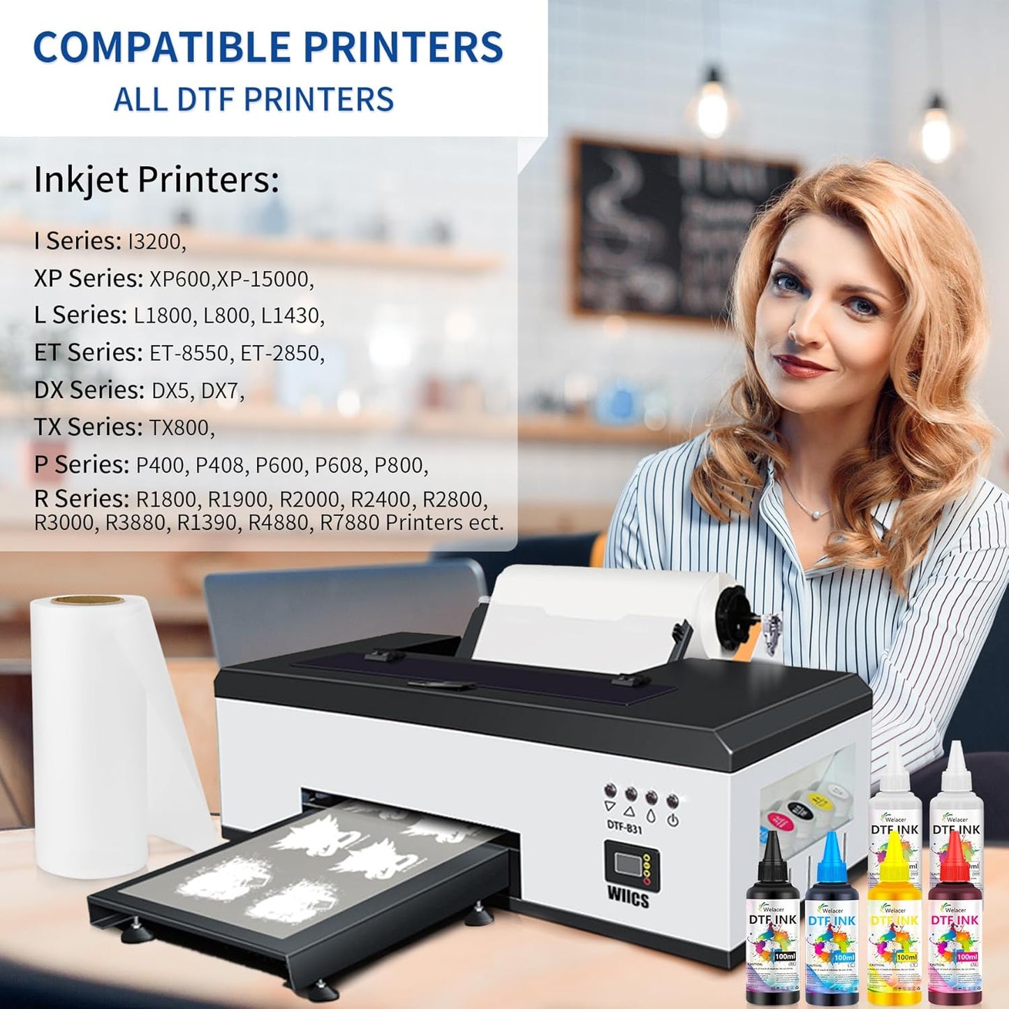 DTF Ink for ET-8550, ET-2850 L1800, R1390, I3200, XP600, XP-15000, DX5 DX7, TX800, L800, 1430, P400, 6x100ml Heat Transfer Ink Conversion Kit Refill for All DTF Printers,for DTF Film