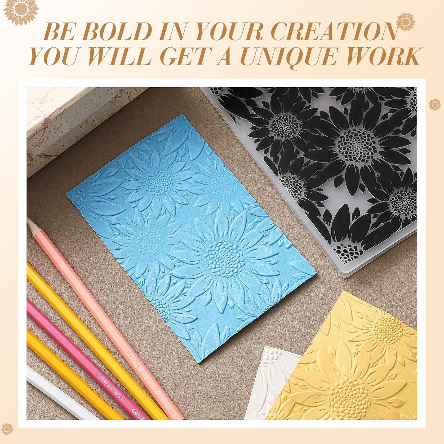 Geiserailie 1 Pcs Embossing Folders Embossing Machine Template Paper Card Folders for Christmas Card Making DIY Flower Scrapbook Photo Album Craft Decoration 5.9 x 4.1 Inch (Sunflower Style)