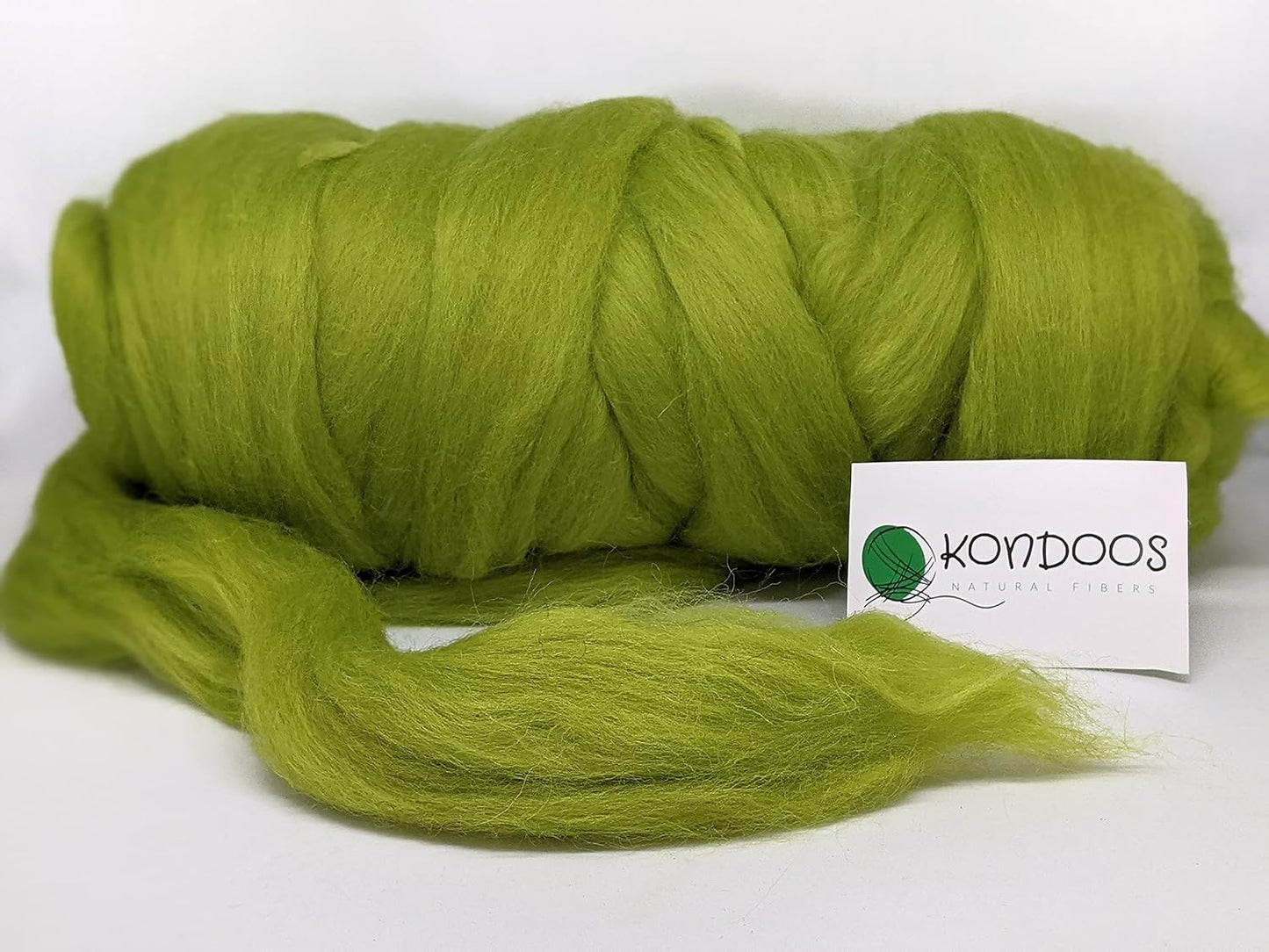 Kondoos Colored Natural Wool roving, 1 lb. Best Wool for Needle Felting, Wet Felting, handcrafts and Spinning. (Green Apple, 1 lb)