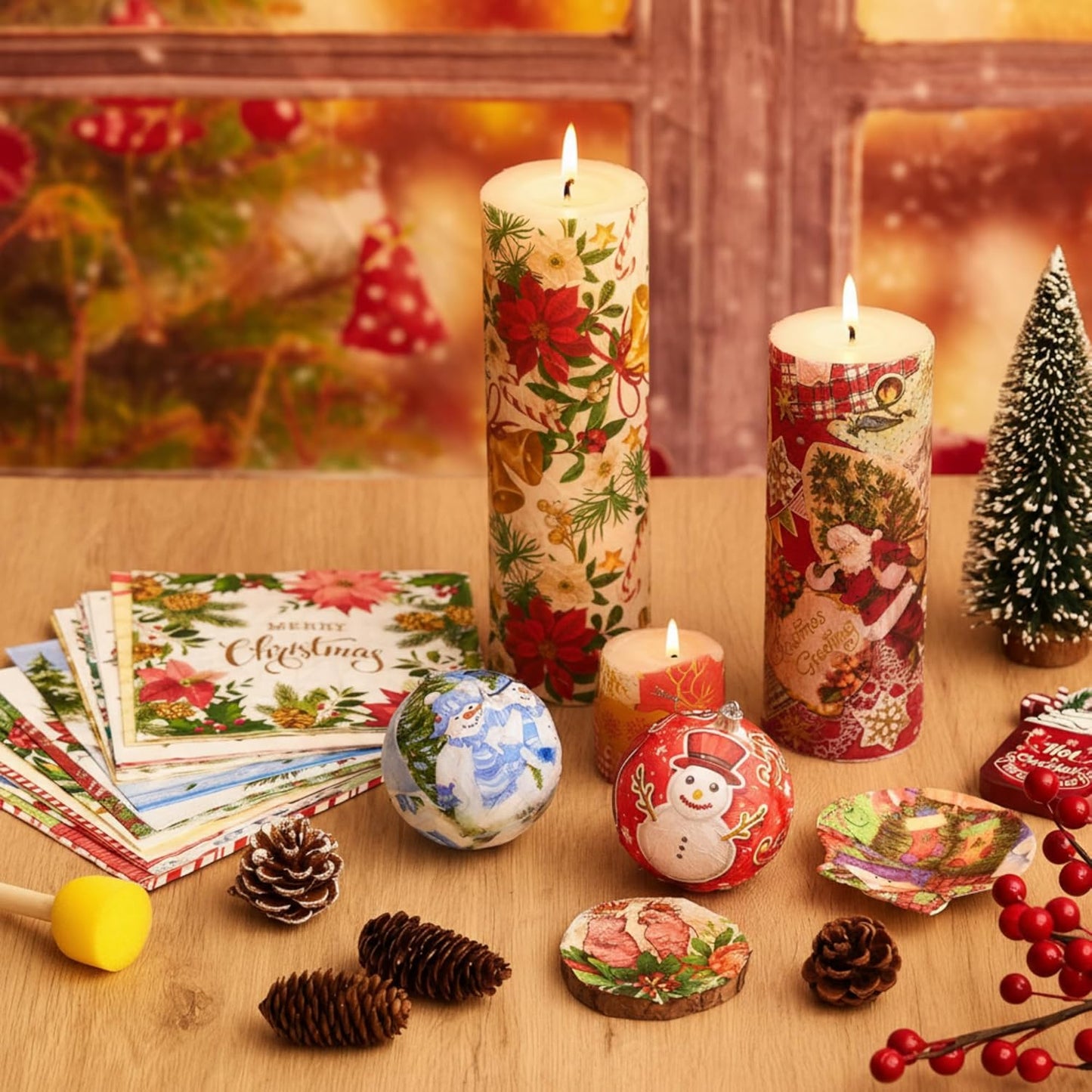 Crtiin 20 Pack Assorted Christmas decoupage napkins Santa Snowman Tree Napkins Decorative Beautiful for Birthday Xmas Winter Party Supplies, 20 Styles Each 6.5 Inches