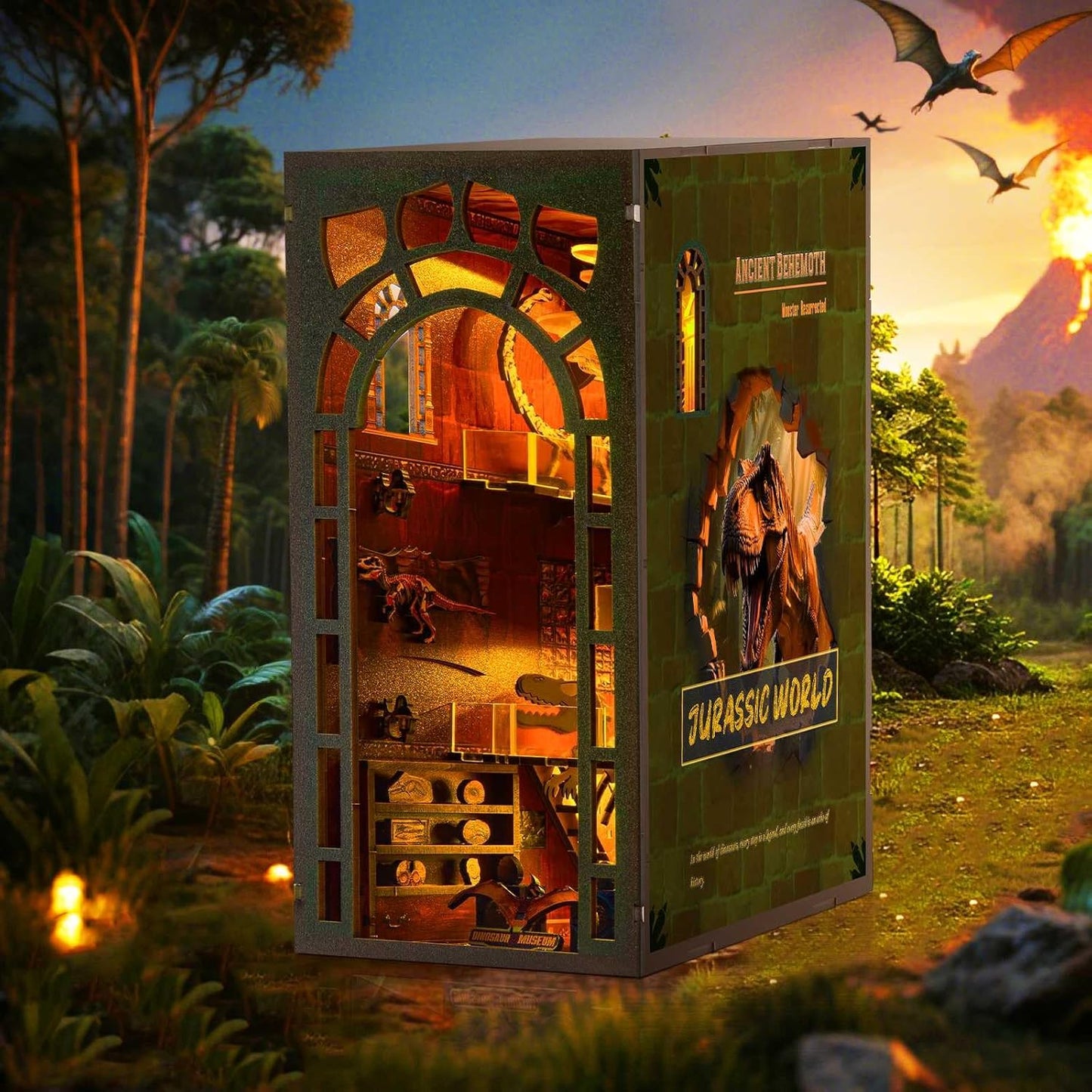 Book Nook Kit - DIY Miniature Museum Dollhouse & Tiny House 3D Wooden Puzzle, Creative Bookshelf Decor with LED-Accented Design, Gifts for Adults, Teens, Home Library & Hobby Crafts