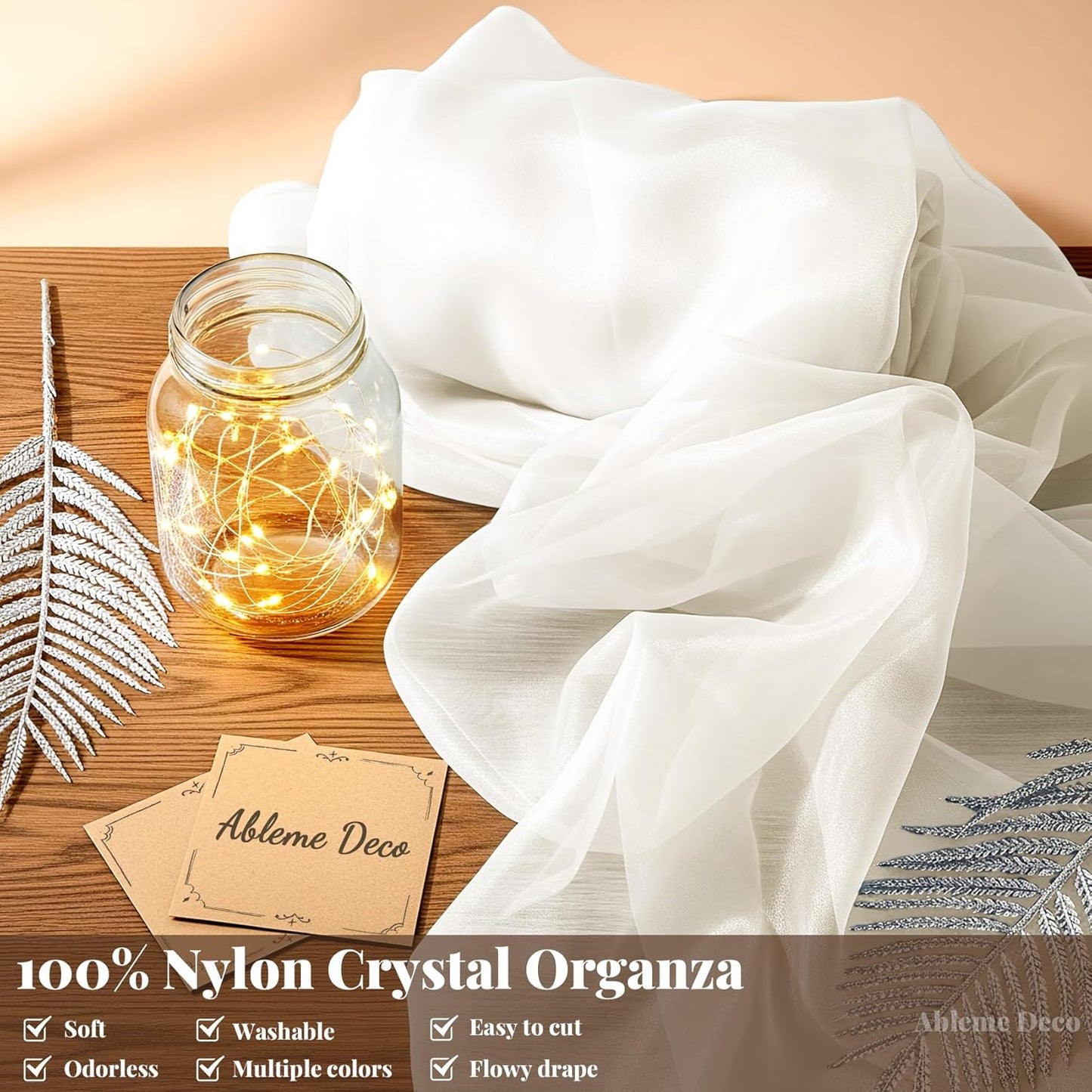 Organza Fabric by The Yard, 60 Inch Wide 3 Yards (9 ft) Long Sheer Fabric for DIY Sewing Projects Wedding Decorations Party Backdrops Curtains (Ivory)