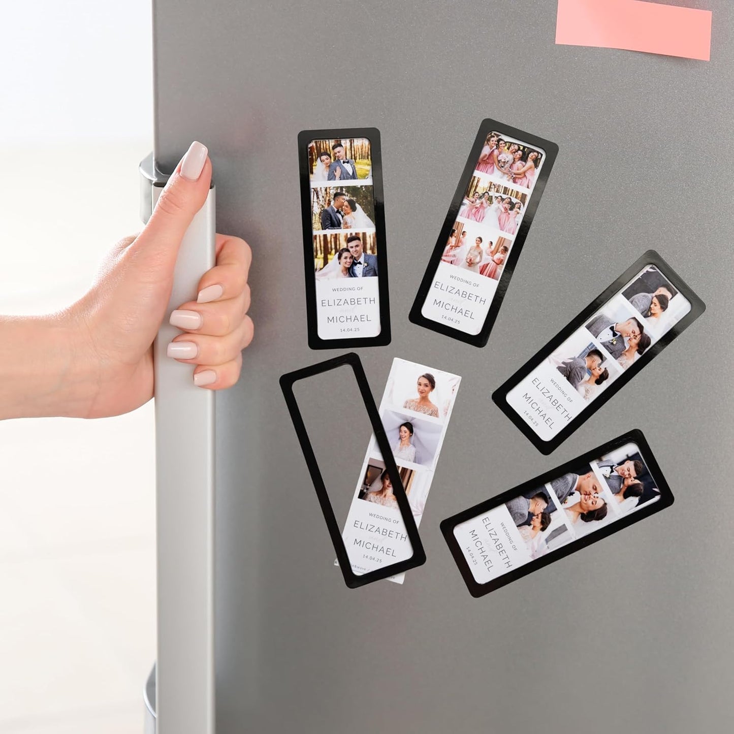 Magnetic Frames For 2x6 Photo Booth Strips – Set of 5 – White, Black, or Floral Design Photo Picture Holders – Magnetic Paper Cutout for Photobooth Photos – Simple Slim Frames for Fridge, Locker, or Party Keepsakes (5, BLACK)