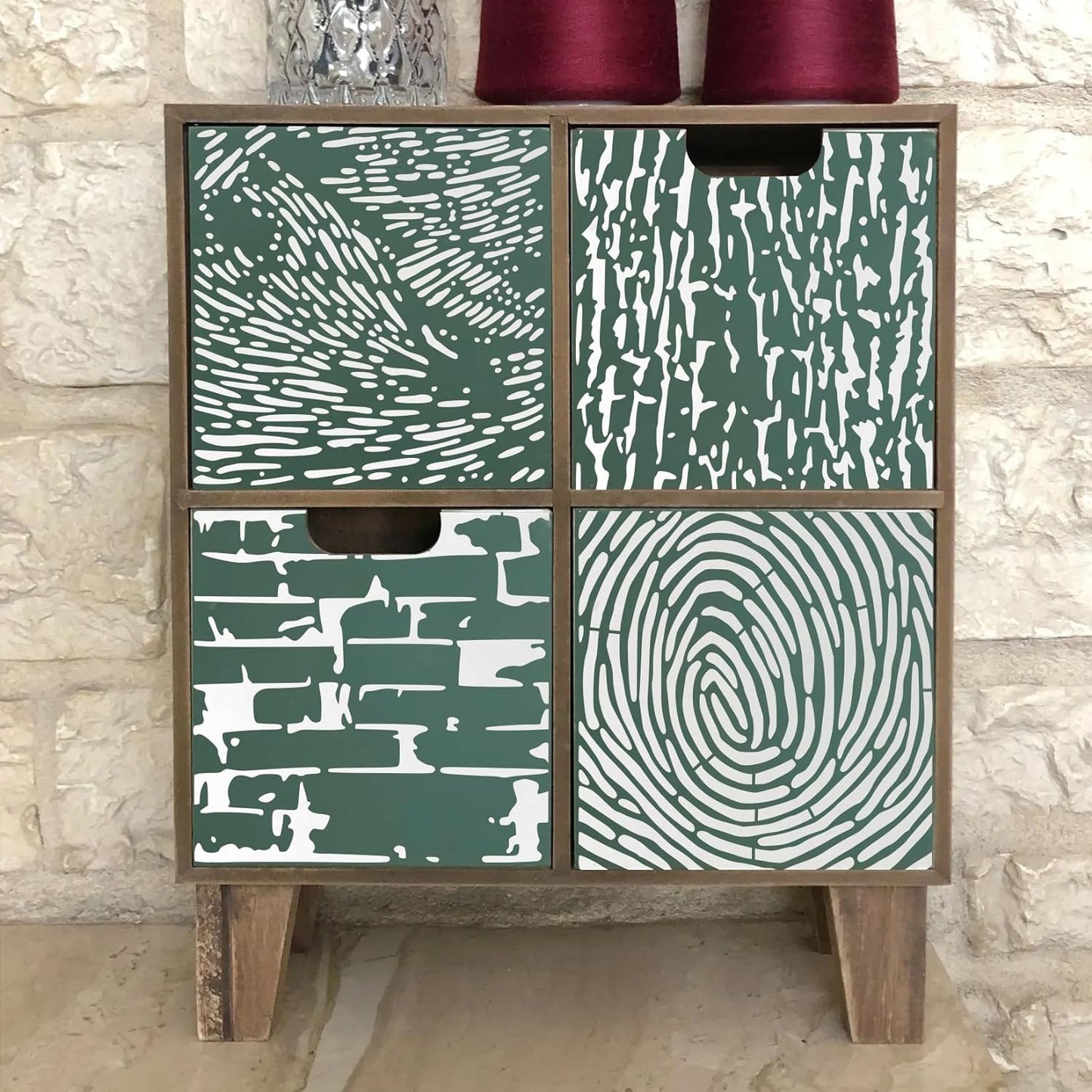 8 Pieces Abstract Geometry Texture Brick Stencils for Painting Wood Grain Mixed Crackle Marble Stencils Spray Paint Layering Stencil Templates for Furniture DIY Craft