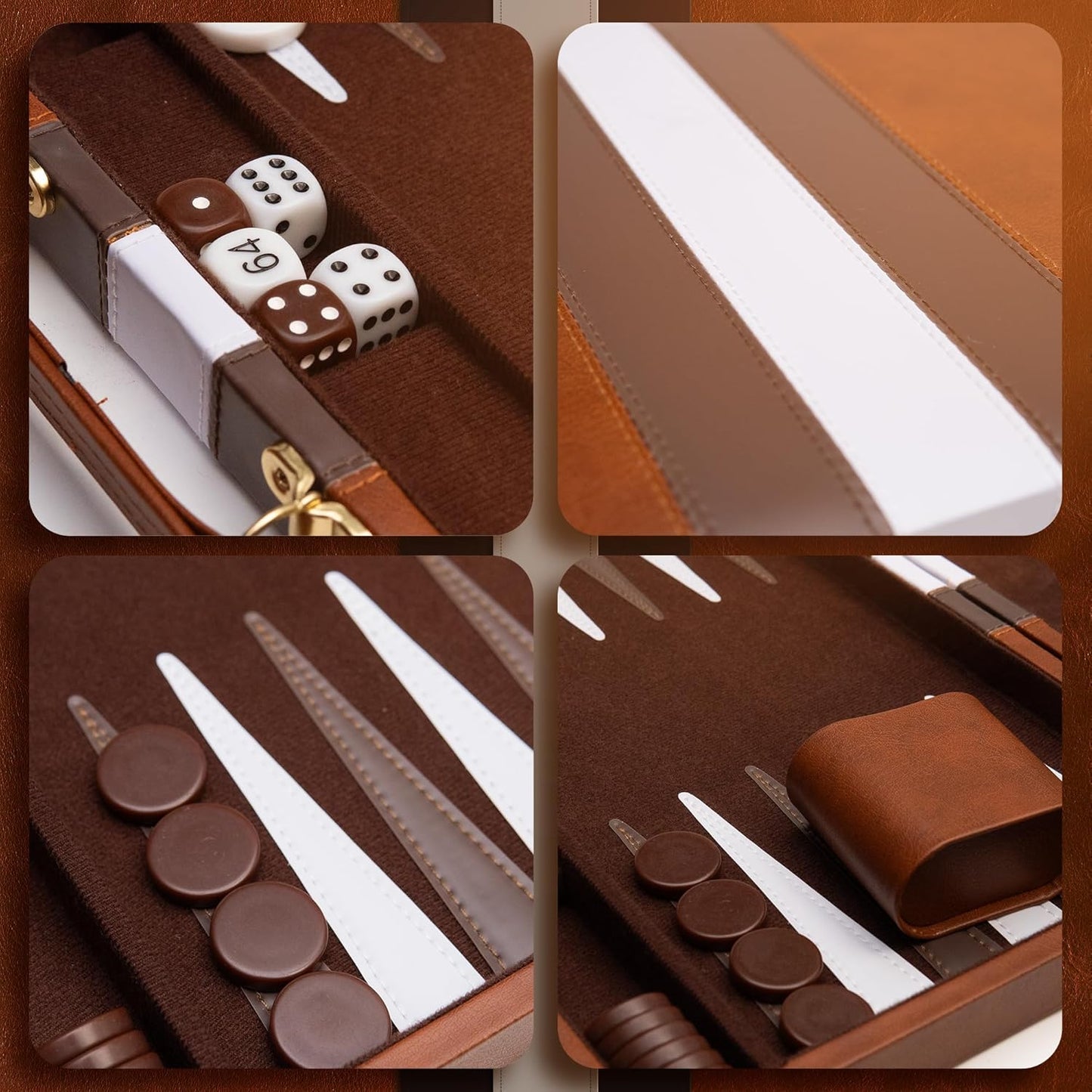 Backgammon Board Game, Deluxe Leather Like Case, Felt Interior, Brown, Classic Backgammon Game, Popular Board Game, Board Games (Medium (15"))
