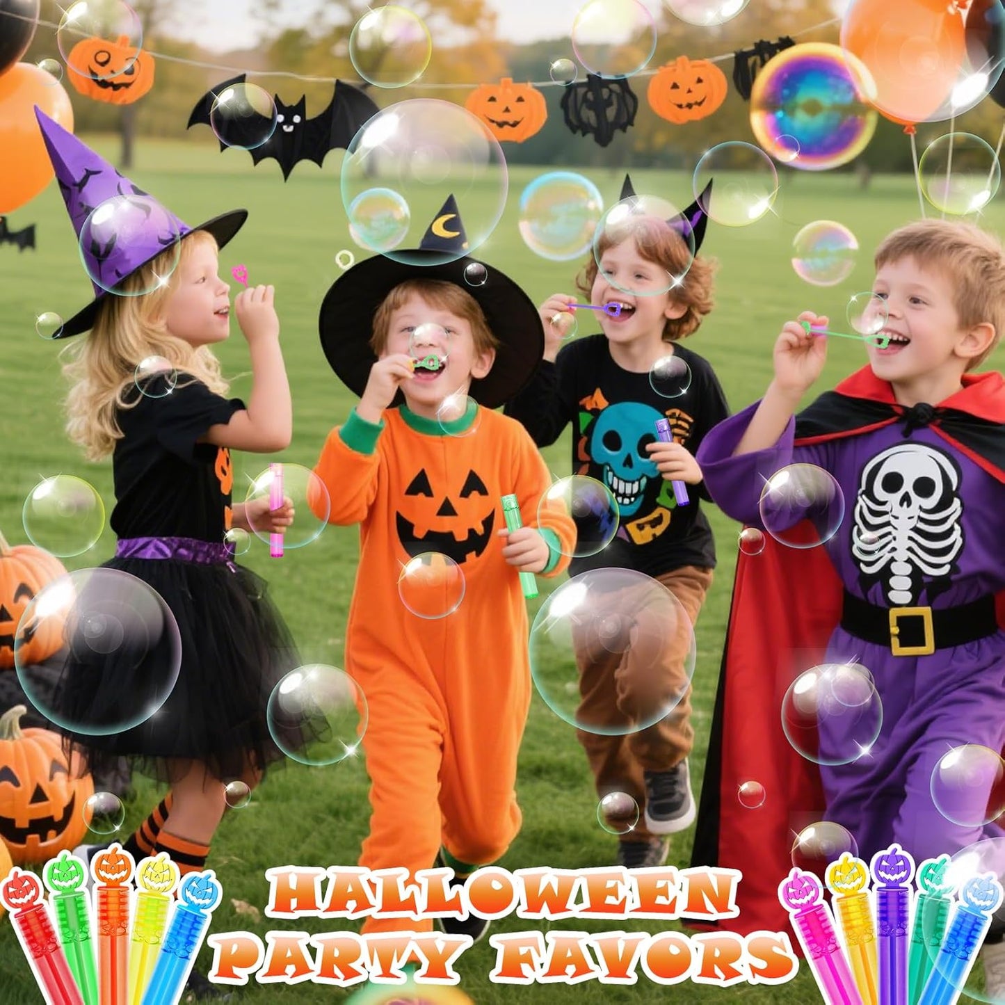 80 Piece Halloween Party Favor Bubbles, Halloween Bubble Wands Bulk for Kids Party Favor Supplies, Trick or Treat Goodie Bags, School Classroom Game Rewards, Halloween Miniatures