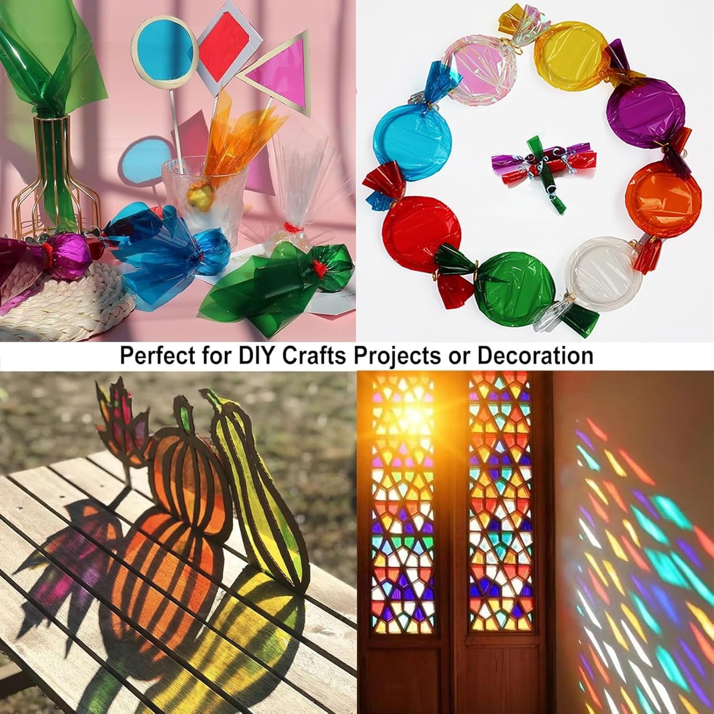 SYOGUA 8 Rolls Colored Cellophane Wrap, Extra Wide (34 in x 10 ft x 8 Colors) Cellophane Roll Transparent Color Cellophane Paper for Gift Baskets, Gift Wrapping, DIY Craft, Christmas Decoration