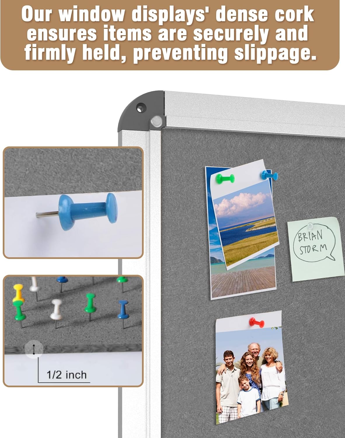 38"x28" Enclosed Bulletin Board, Lockable Weather-Resistant Aluminum Cork Noticeboard for School & Office, Silver Frame w/Grey Flet