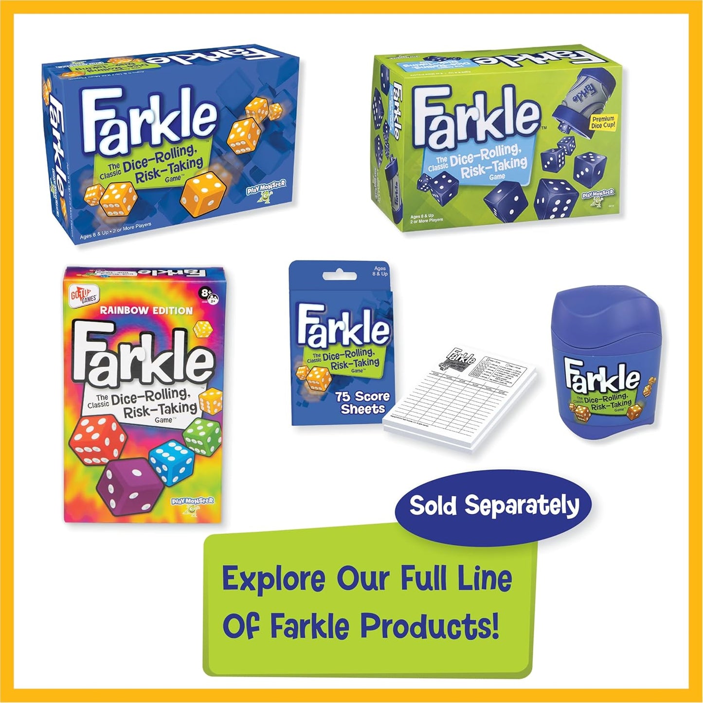 Farkle Classic Dice Games – Kids, Family Games, Travel Game, Adult Games, Board Game, Dice Cup, Dice Set, Farkle Score Sheets Included, Ages 8+