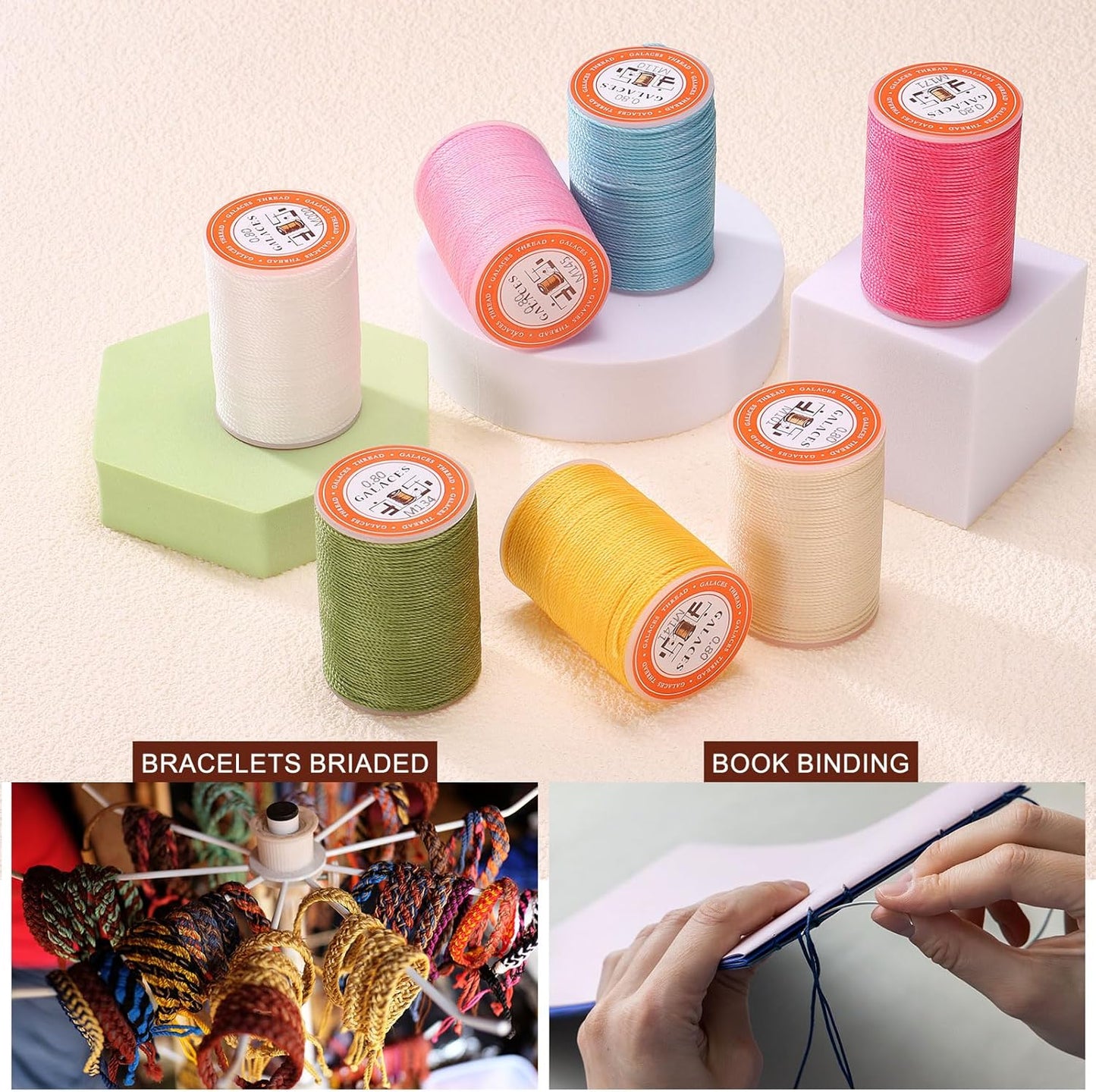 uxcell Round Leather Sewing Waxed Thread, 55m / 60 Yards Polyester Wax String, 0.80mm Wax Stitching Cord for Leather Crafts, Bookbinding, Bracelets Braided, Coffee, 2pcs