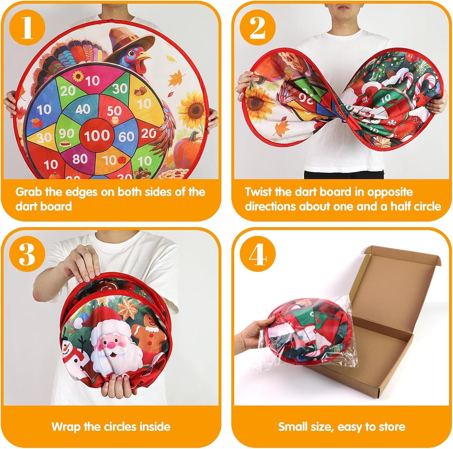 Thanksgiving Games: 29" Turkey Dart Board with PE Sticky Balls for Kids | Double-Sided Christmas Santa Toss Games for Family Party | Indoor & Outdoor Darts Set, 8 Polyethylene Balls & Darts
