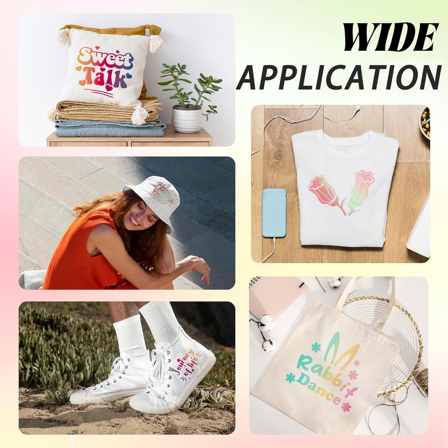 HTVRONT Gradient Heat Transfer Vinyl - 11 Sheets 12'' x 10'' Iron On Vinyl for T-Shirts, Crafts - Multi-Color Ombre HTV Vinyl Easy Cut & Weed