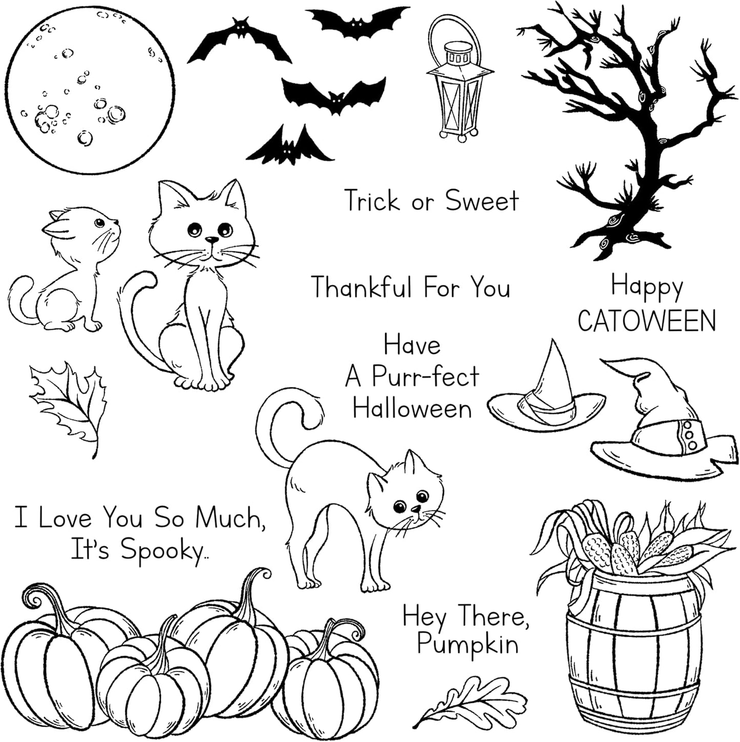 Halloween Clear Silicone stampReusable Stamp with Pumpkins, Skulls, Bats, Santa Claus, and Holiday Designs. Used for Making Cards, scrapbooks, and DIY templates (Halloween Cat)
