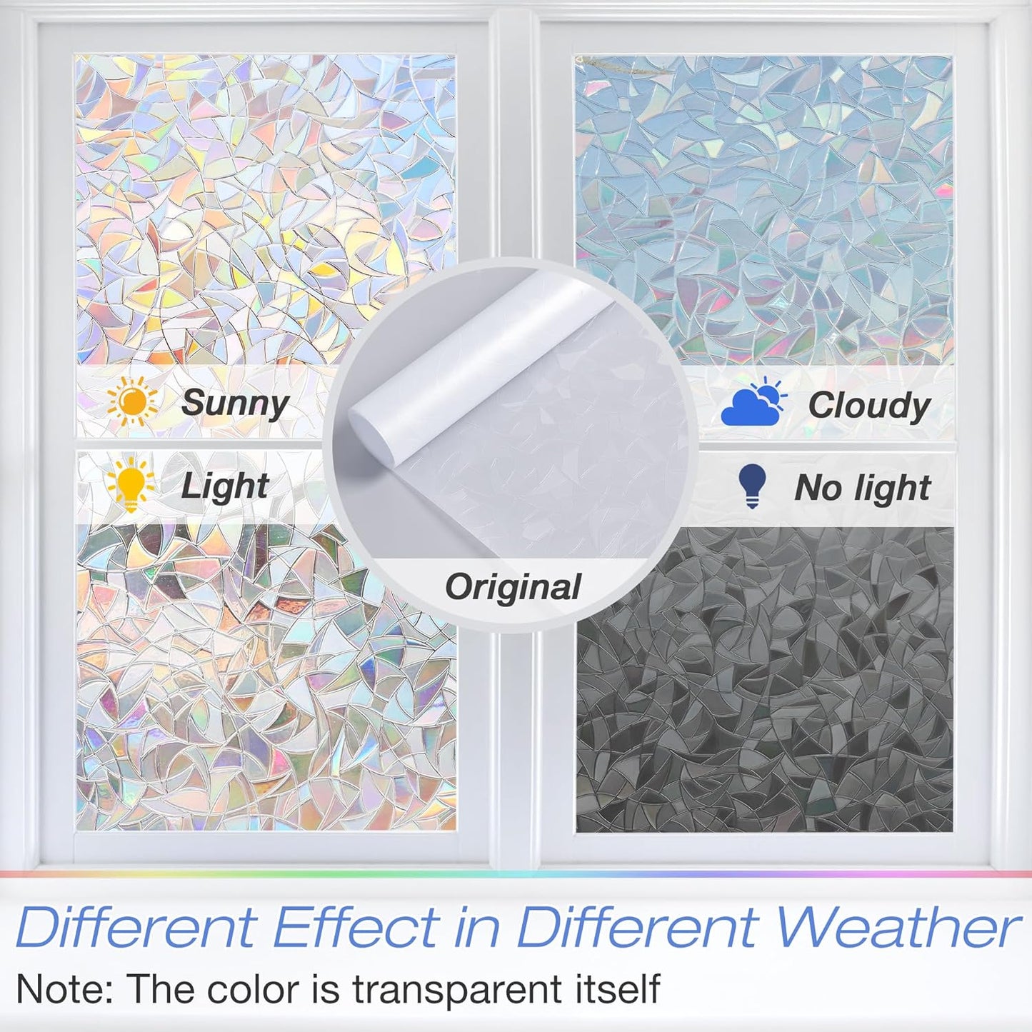 Homein Window Privacy Film, Rainbow Window Film Decorative 3D Window Clings Non Adhesive Window Tint for Home, Stained Glass Window Film for Glass, UV Blocking, 17.5 x 78.7 inches