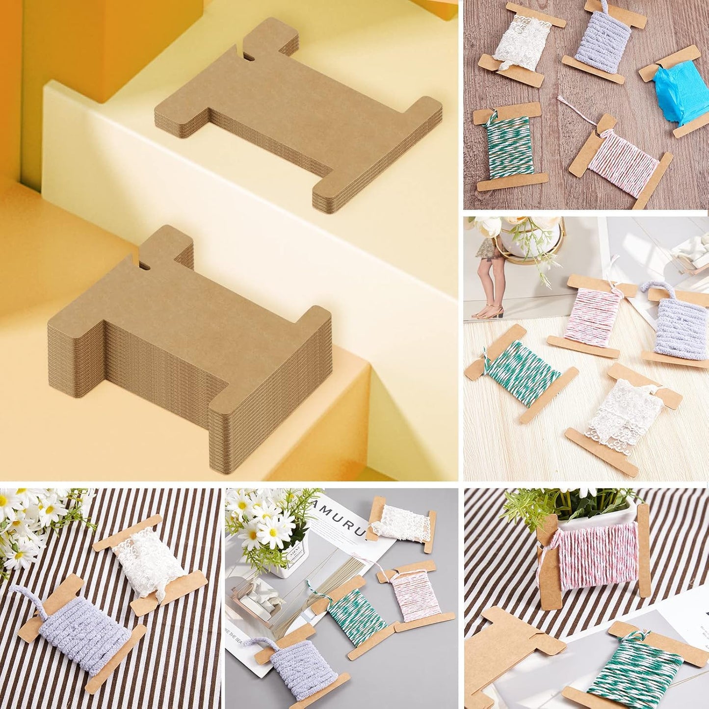 100 Pcs Ribbon Organizer Set Cardboard Ribbon Spools Embroidery Floss Holder Organizer Embroidery Thread Holder Empty Cardboard Yarn Bobbin for Cross Stitch Craft DIY Sewing