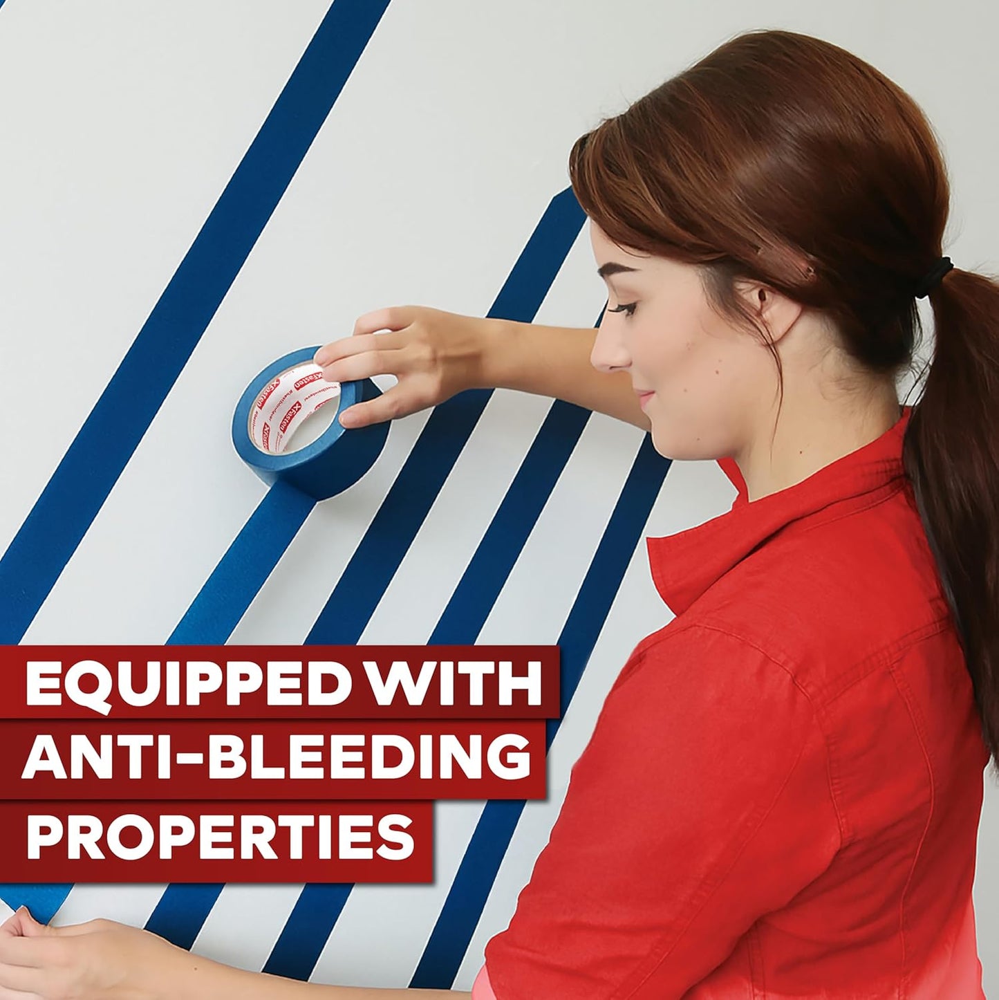 XFasten Blue Painters Tape Bulk, 1.88 Inch x 60 Yards, 1440 Yards Total (24-Pack) Blue Painters Masking Tape Bulk - Sharp Edge Line Technology, Produces Sharp Lines | Residue-Free Wall Trim Tape