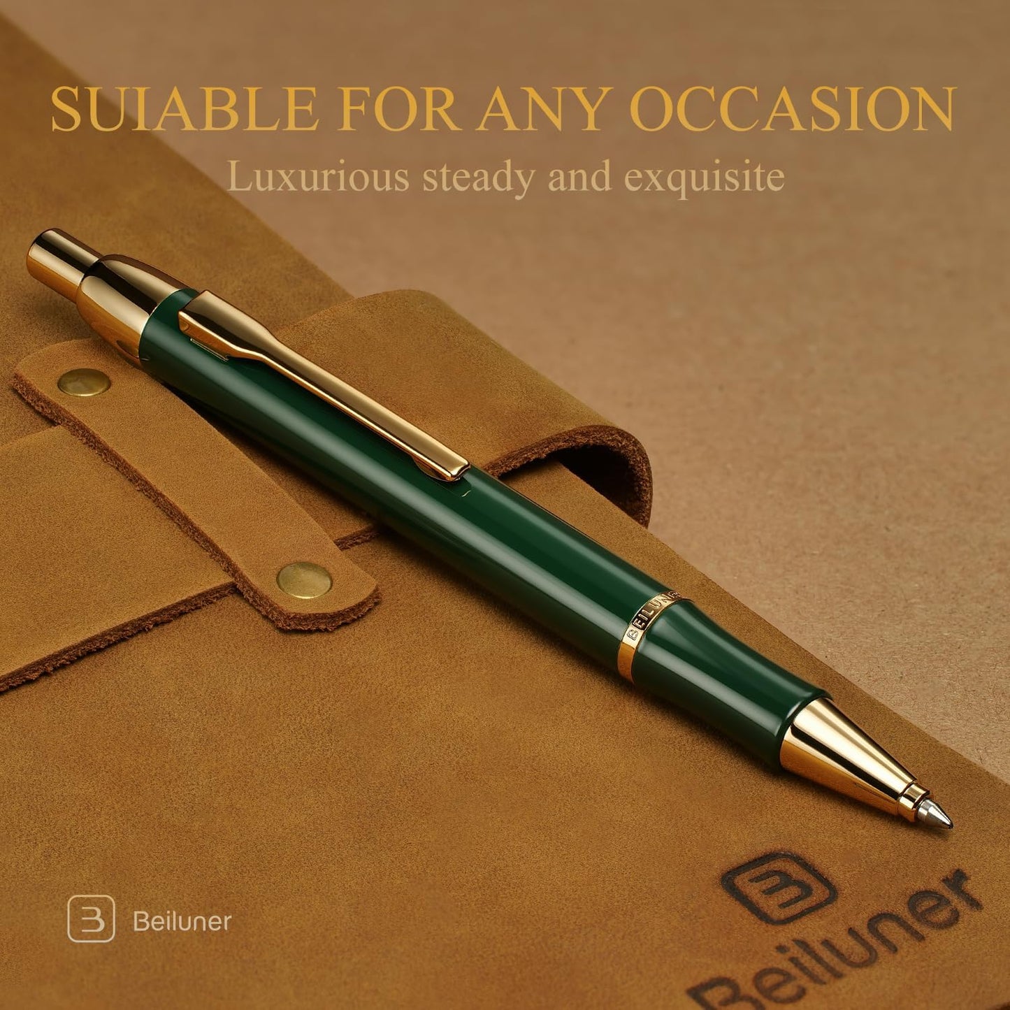 BEILUNER Luxury Gel Pen with 24K Gold Electroplating Finish, Green Piano Lacquer, Luxury Grade Craftsmanship, Best Gel Pen Gift Set for Men and Women