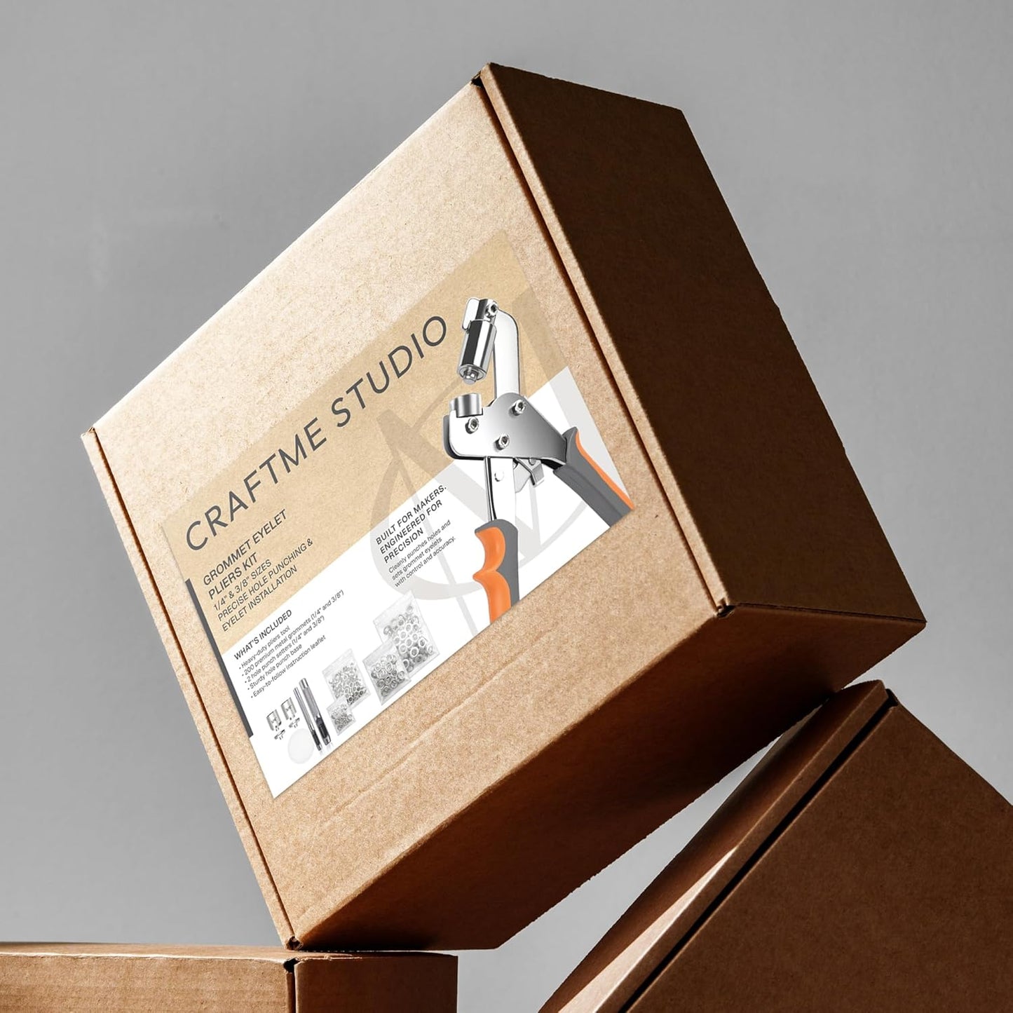 CRAFTMEMORE Grommet Tool Kit with 200 Silver Grommets, 3/8 and 1/4 inch Double Head Pliers, for Tarps, Fabric Rings, Leather, Tents, Vinyl, Canvas