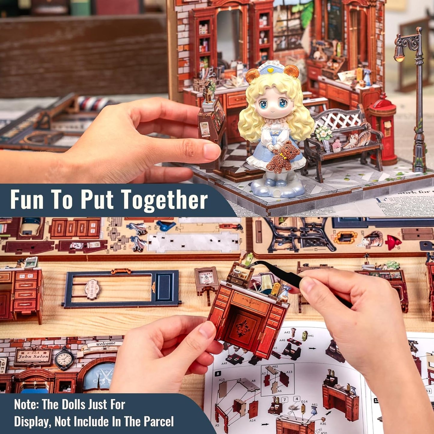 CUTEBEE Book Nook Kit - DIY Miniature House Dollhouse Kit for Adults, Booknook Hair Salon Barbershop Tiny House Bookshelf Decor 3D Wooden Puzzle, Gifts for Family and Friends (John's Hair Salon)