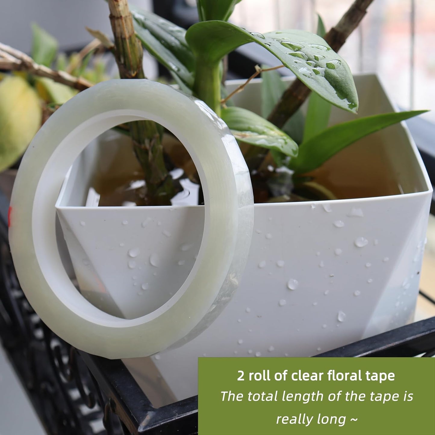 2 PCS Clear Floral Tape, 1/2" Flower Stem Wrap Tapes, Waterproof Florist Tape - Multipurpose Adhesive Florist Tapes for Binding Fresh, Flower Bouquets and Floral Craft (216Ft/72Yd/Roll)