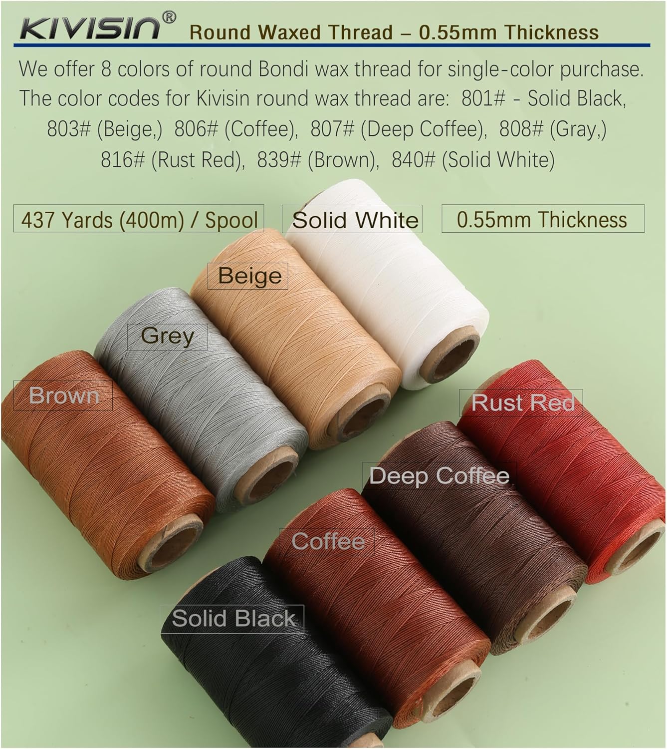 Sturdy Bonded Waxed Polyester Thread, 0.55mm, 437 Yards Wax String Cord - Gray for Leather, Hand Sewing, Stitching, Bookbinding, Beading, Bracelets and Macrame Jewelry Making