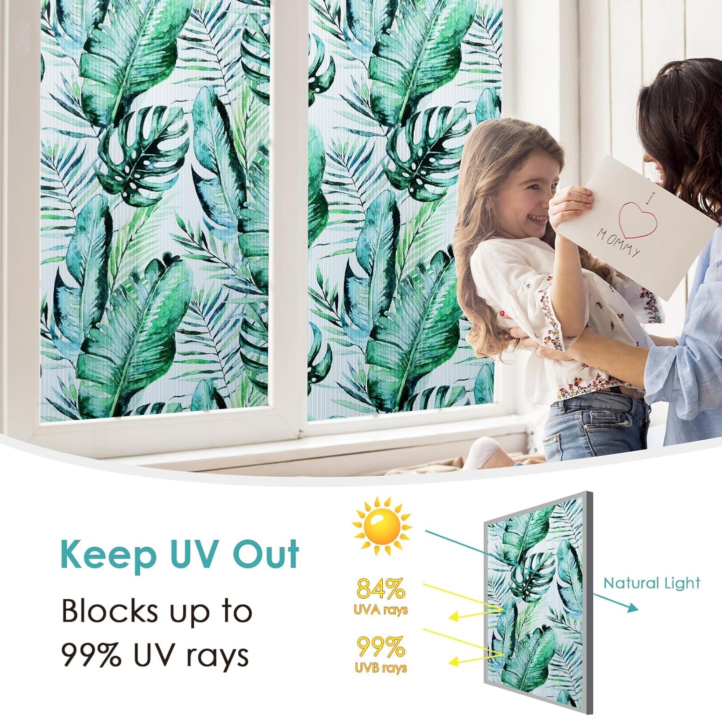 DKTIE Nature Pattern Rainbow Window Film Decorative Stained Glass Window Film Static Cling Films Easy Apply Removable Comes with Tools (U560-Reeded Glass, 35.4" x 78.7")