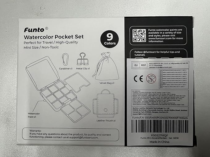 Funto Mini Watercolor Travel Set, Travel Artist Outdoor Sketch Kits with 2 Foldable Palettes, Portable Leather Case and Metal Clip, Kit for Art Lovers
