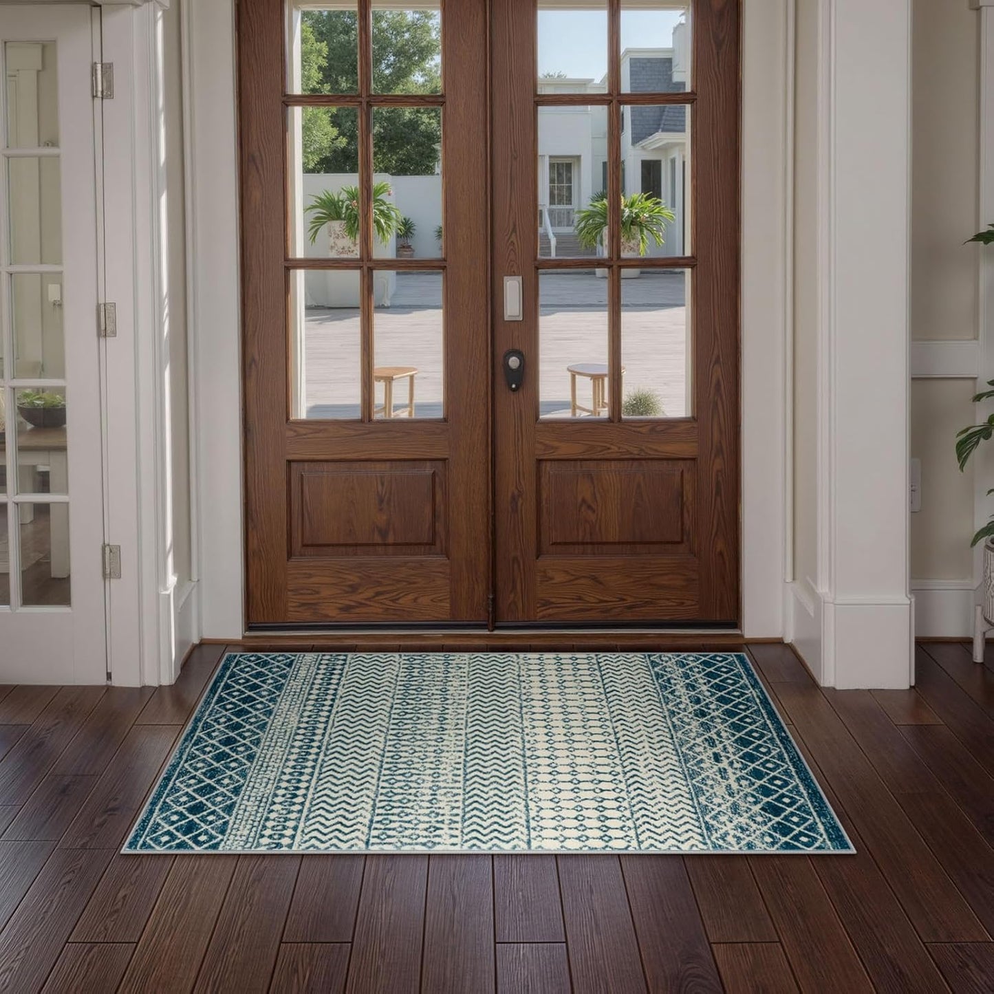 Moroccan Small Rug for Bedroom 2x4, Soft Non-Slip Indoor Door Mats for Entryway, Low-Pile Non-Shedding Blue Rug Vintage Rugs for Kitchen Bathroom Laundry Room