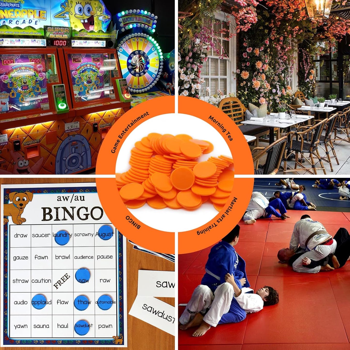 Set of 100 Opaque Plastic Learning Counters Mini Poker Chips Game Tokens with Storage Box (Starry Orange, 1.58 Inch)