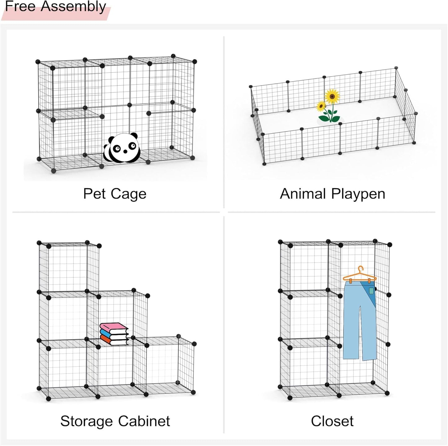 70Pcs Cube Wire Connector replacement for Cube Storage Modular Closet Organizer and Metal Grid Shelving or Pet Animal Playpen (Black)