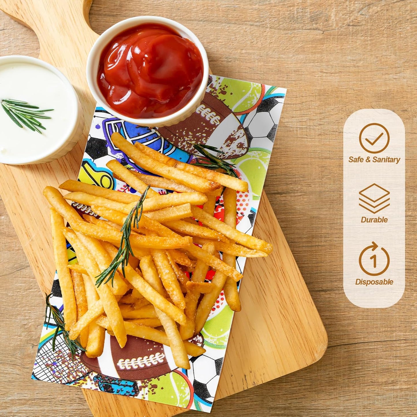 Aodaer 48 Pieces Sports Napkins 13 x 13 Inches Sports Ball Paper Napkins Disposable Sports Pattern Cocktail Napkins for Baseball Basketball Football Soccer Party Supplies, Birthday Party Decorations