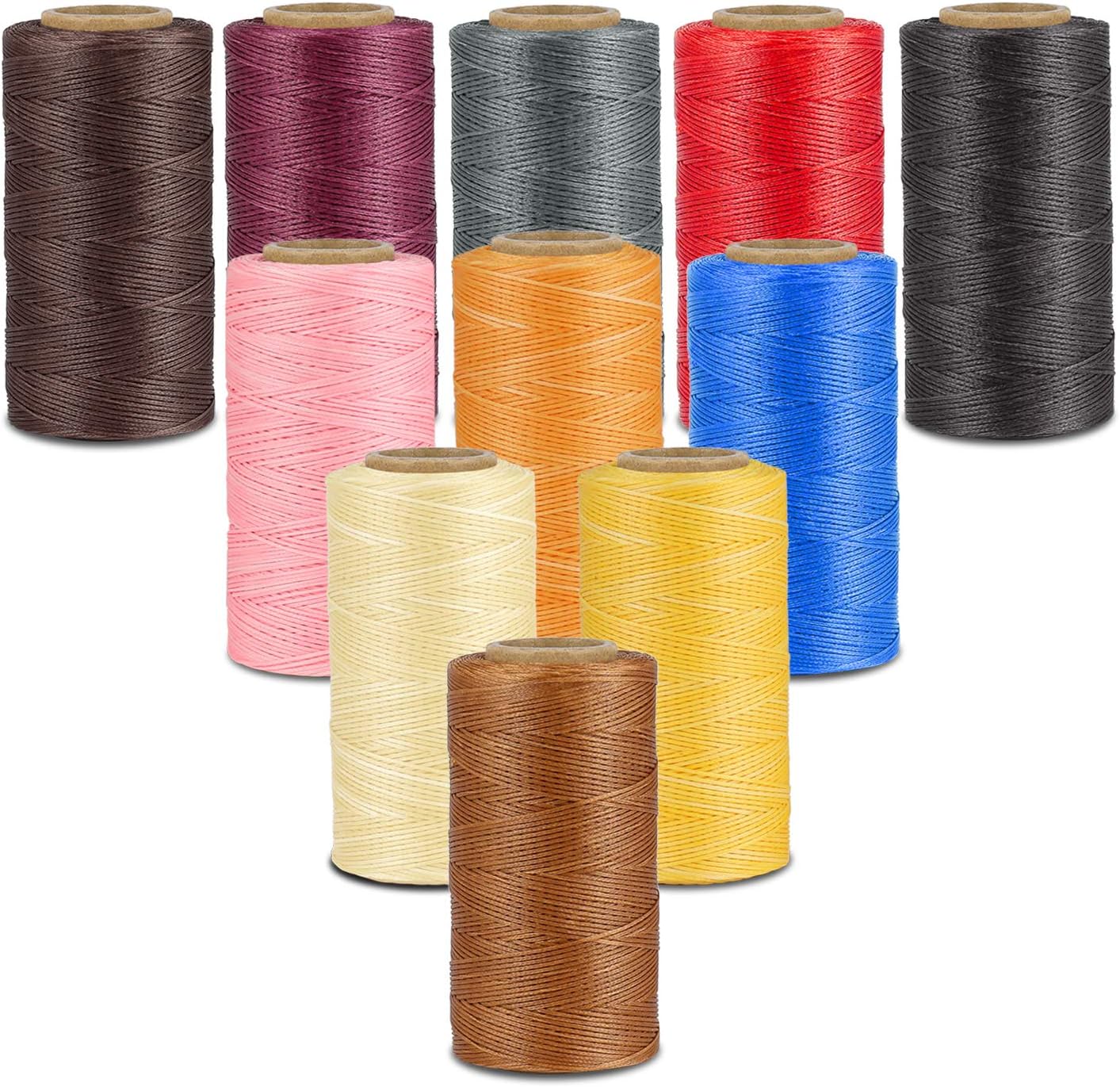 Flexzion Waxed Thread - 284 Yards 0.8mm 150D Polyester Wax Thread for Leather Sewing, Bookbinding, Stitching & DIY Projects (Khaki)