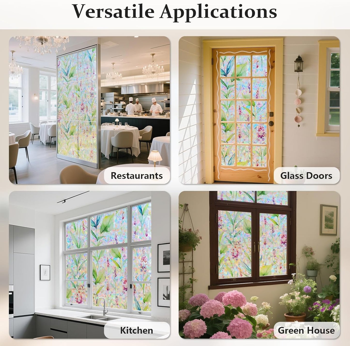 Donox Decorative Window Privacy Film, 3D Floral Stained Glass Window Film Static Cling Rainbow Privacy Sticker for Glass Door Heat Control Anti UV, No Adhesive (Gladiolus,17.5 x 78.7 inches)