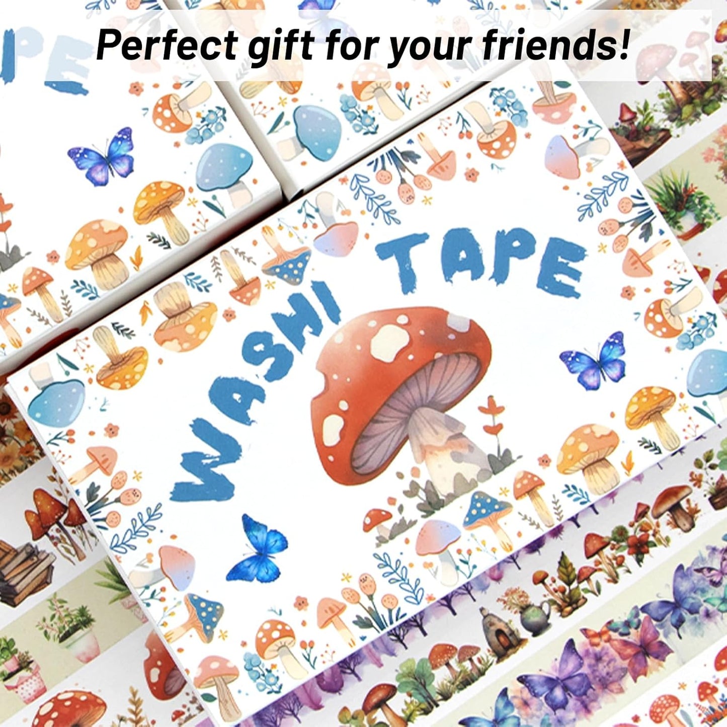Washi Tape Set 13 Rolls - Mushroom Butterfly Floral Decorative Tape, Colored Masking Tape for Scrapbooking Supplies, Bullet Journal Supplies, Junk Journal, DIY Crafts Art