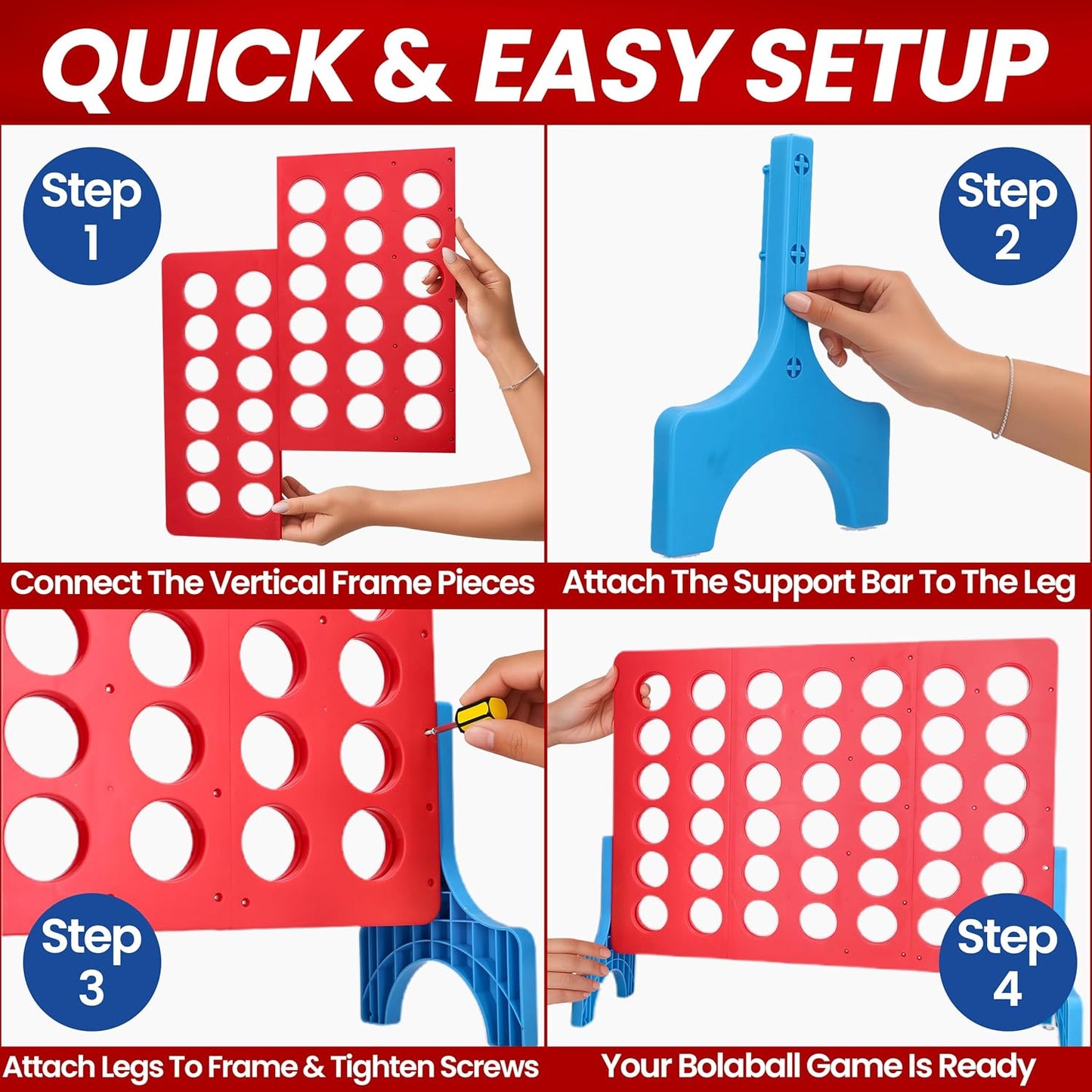 Bolaball 4 in a Row Tabletop Game – 1.8 Ft 4 to Score Game for Kids & Adults, Indoor/Outdoor Family Yard, Portable Party for Home, Picnic & Travel, Plastic Version.