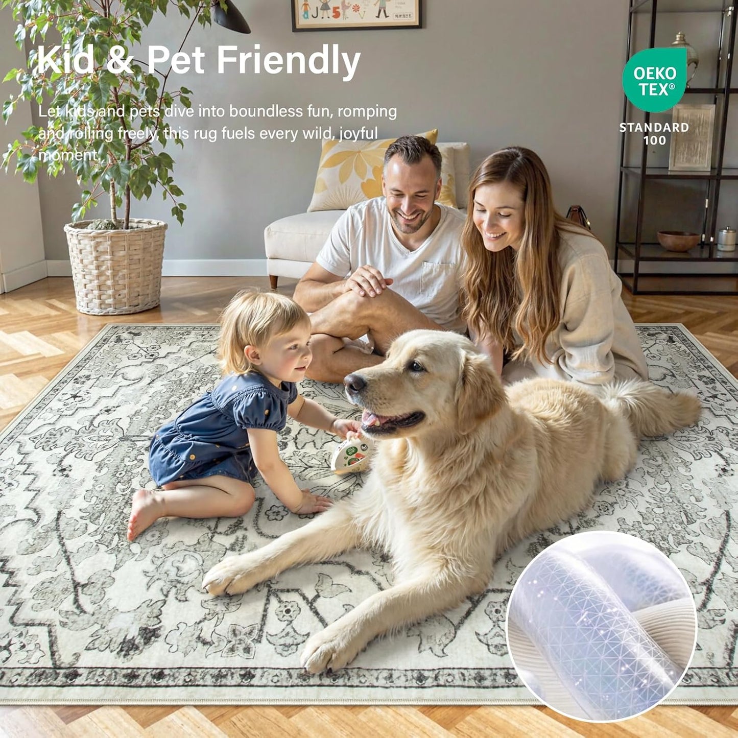 Lahome Washable Runner Rug 2x5, Bohemian Laundry Room Rug Low Pile Bathroom Runner Rugs with Rubber Backing, Printed Non-Slip Throw Carpet Runners for Kitchen Hallway Bedside, Beige